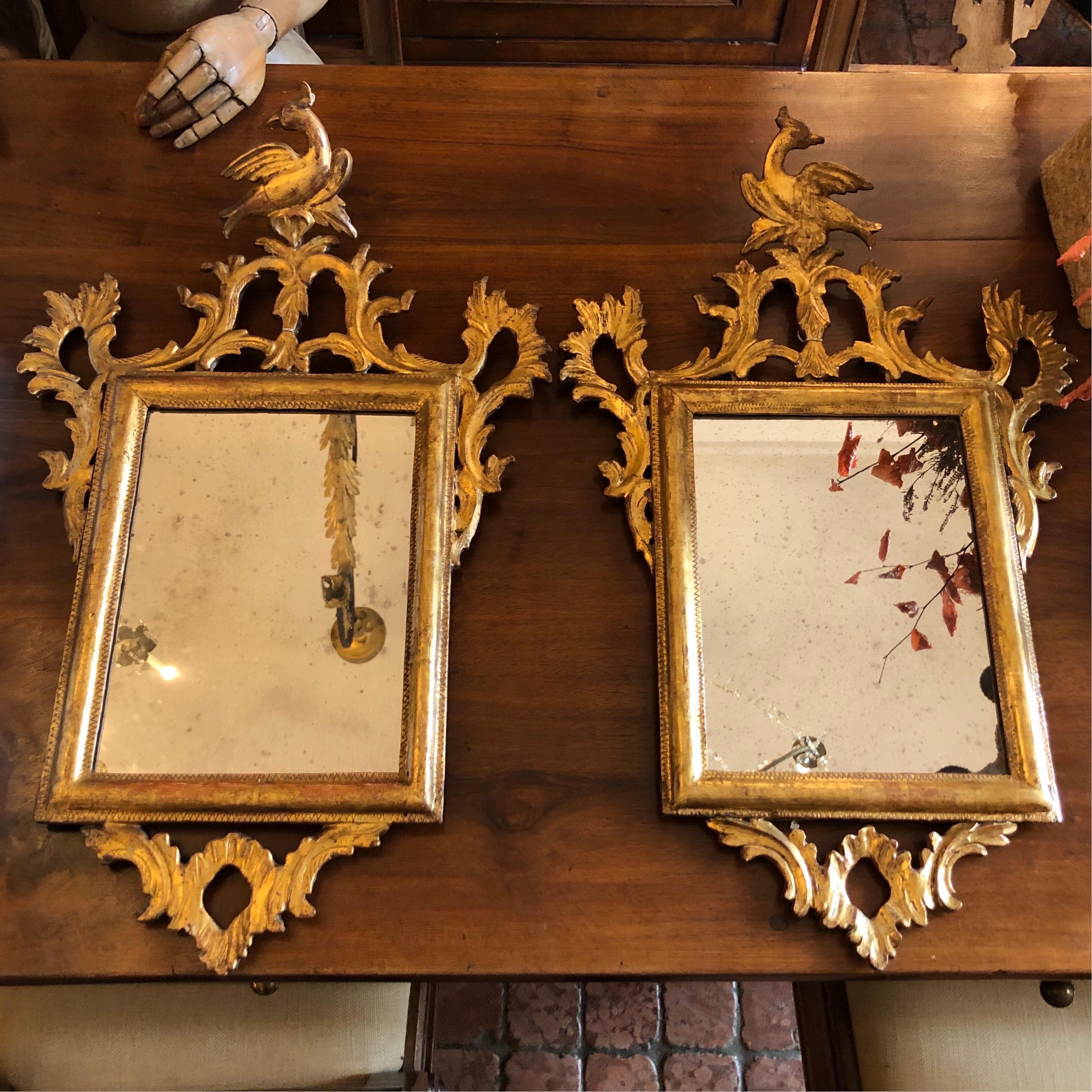 Coppia Specchi Italiani Dorati dans le style Luigi XVI Intagliati con Uccelli des années 1800 en vente 13