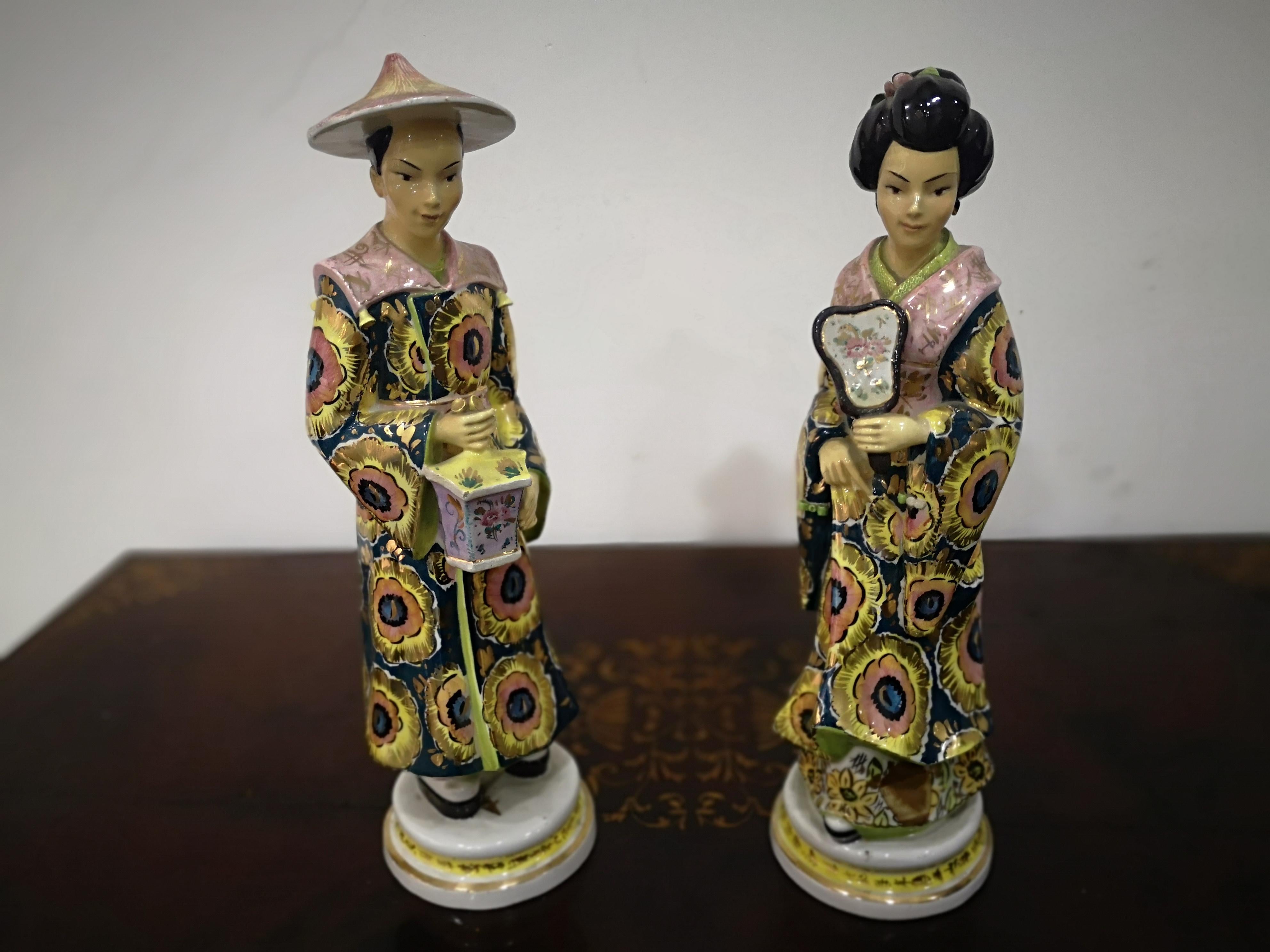 Italian Pair of porcelain figurines H 42 cm early 900s For Sale