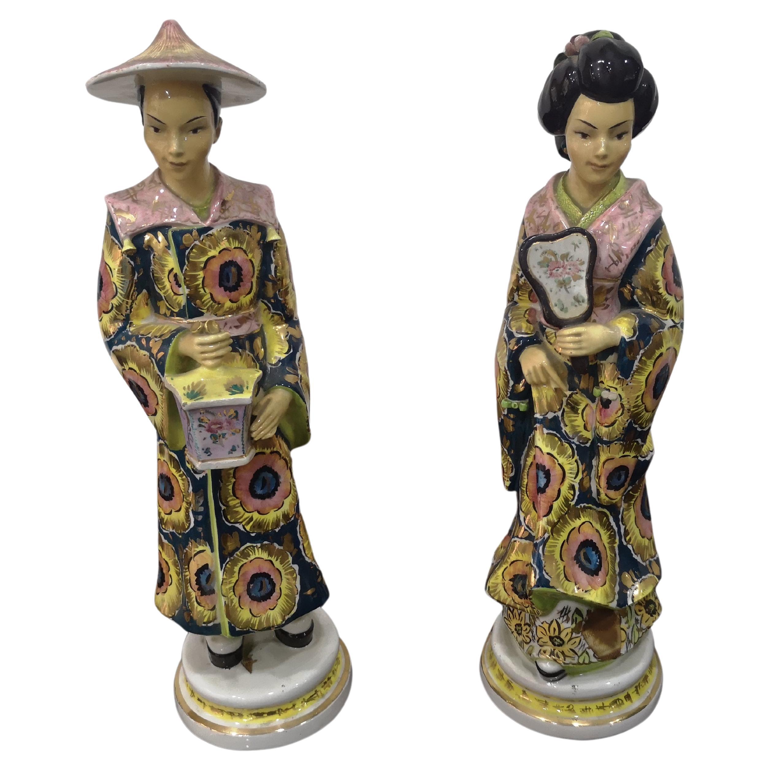 Pair of porcelain figurines H 42 cm early 900s For Sale