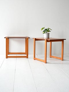 Pair of vintage Scandinavian teak and beech coffee tables