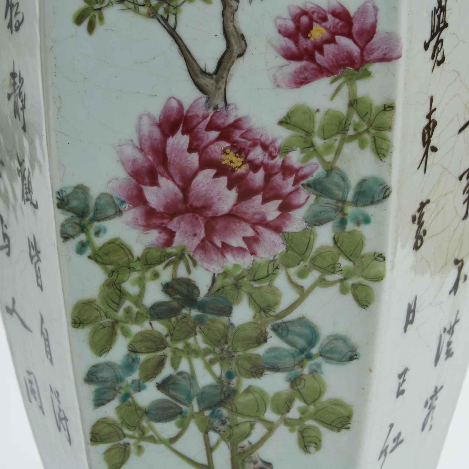 Paire de vases hexagonaux chinois 19ème siècle Dynastie Qing 60 cm de haut en vente 3