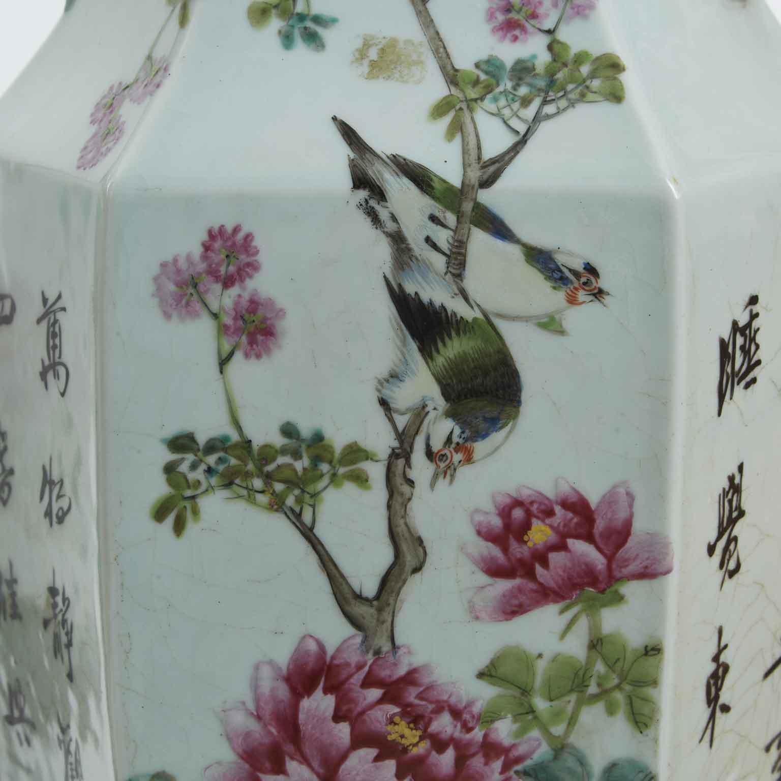 Paire de vases hexagonaux chinois 19ème siècle Dynastie Qing 60 cm de haut en vente 2