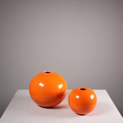 pair of round orange ceramic vases by Gabbianelli, 1960