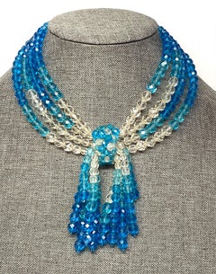 Coppola e Topo Clear & Blue Crystal Beads 1950s Fringe Necklace