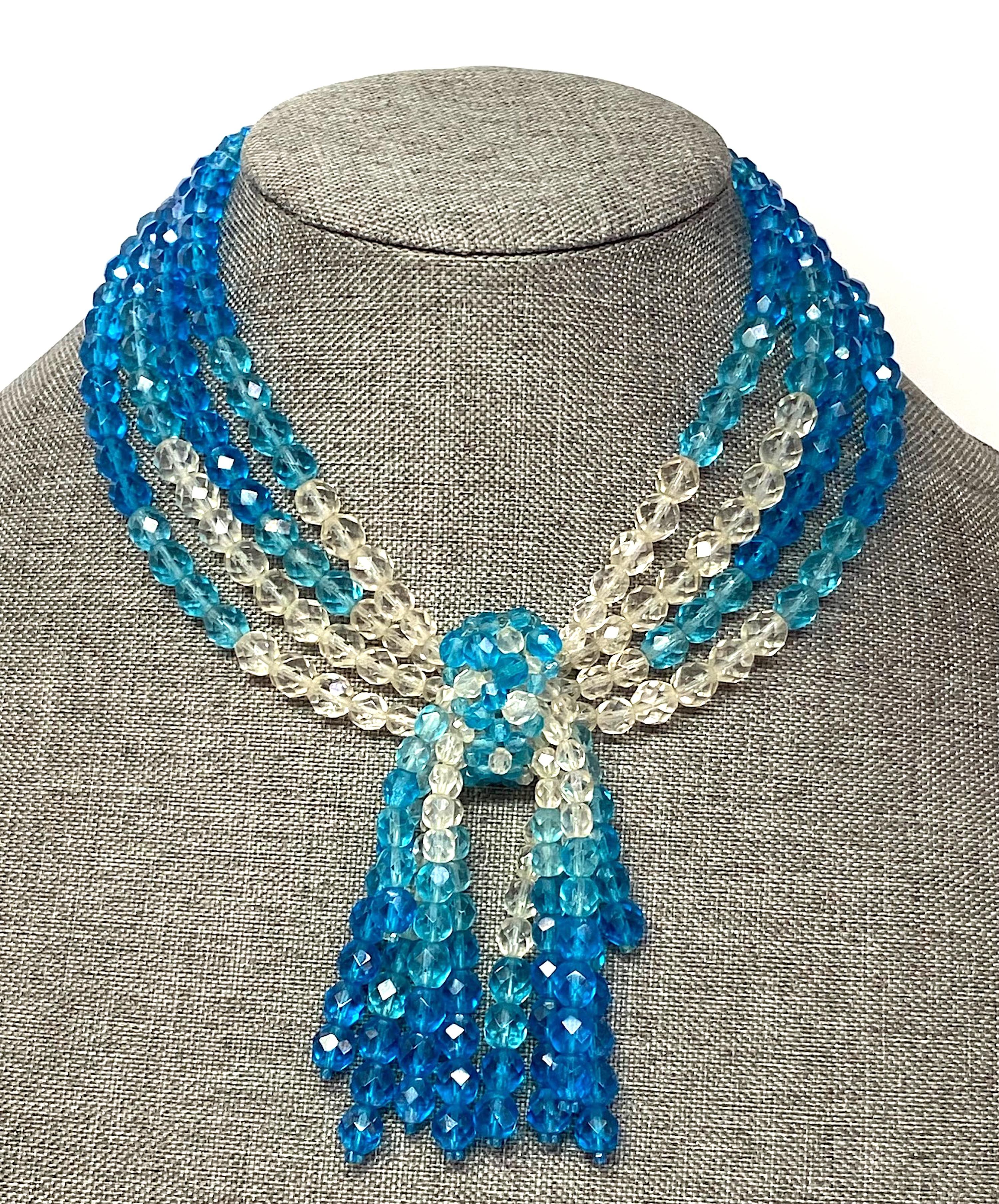 Coppola e Topo Clear & Blue Crystal Beads 1950s Fringe Necklace In Good Condition In New York, NY