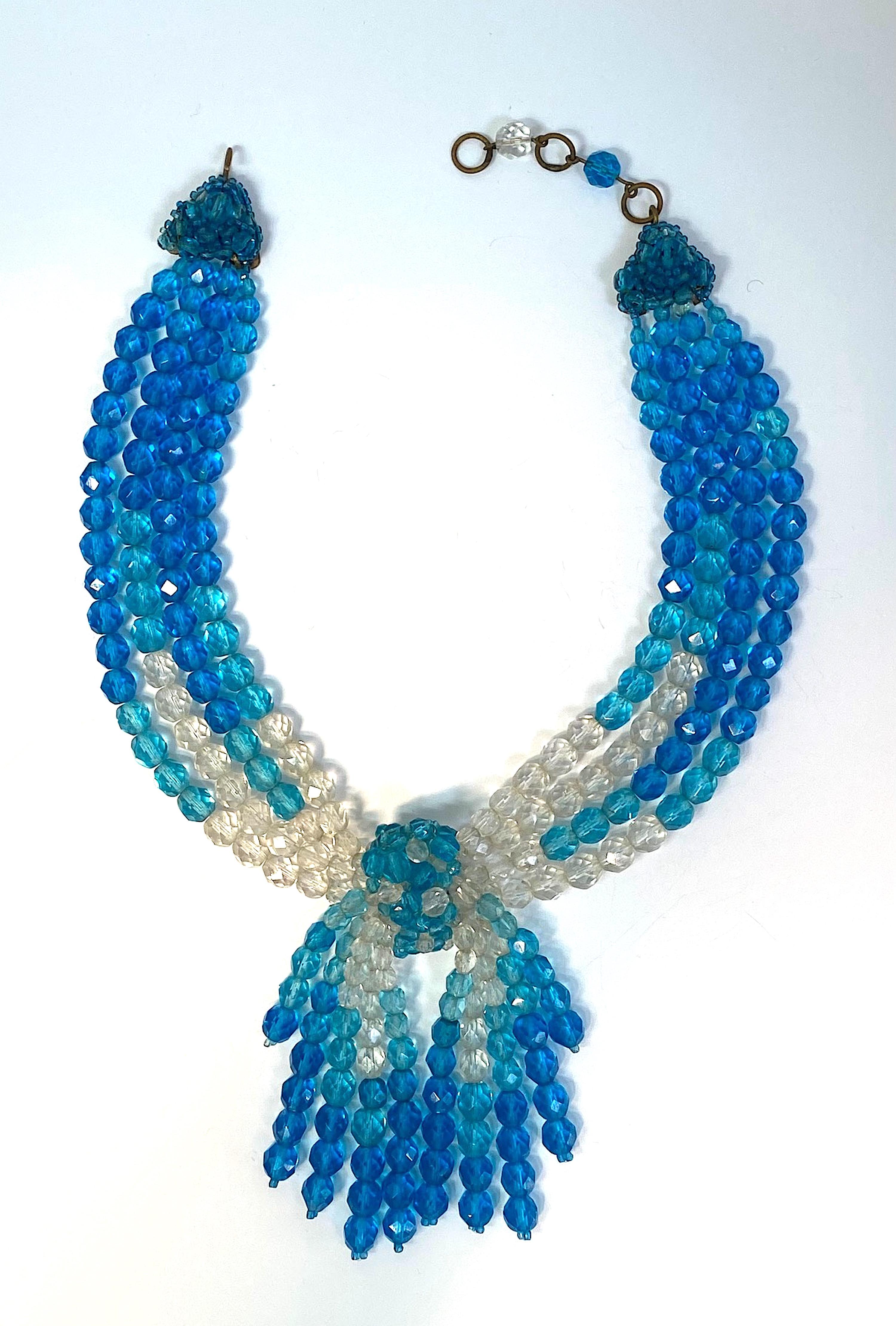 Women's Coppola e Topo Clear & Blue Crystal Beads 1950s Fringe Necklace