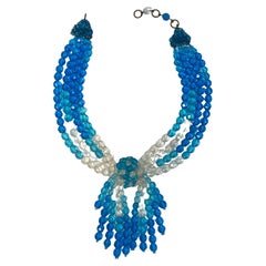 Coppola e Topo Clear & Blue Crystal Beads 1950s Fringe Necklace