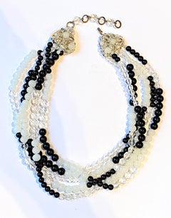 Coppola e Toppo 1950s Black, Opaline White & Crystal Bead Necklace