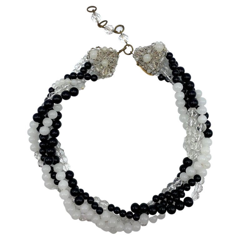 Coppola e Toppo 1950s Black, Opaline White and Crystal Bead Necklace ...
