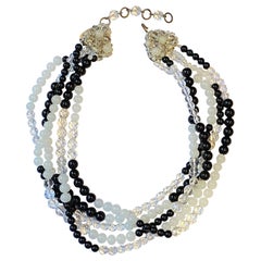 Coppola e Toppo 1950s Black, Opaline White & Crystal Bead Necklace