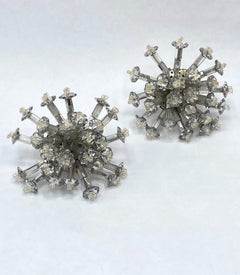Coppola e Toppo 1950s Large Silver & Clear Crystal Starburst Sputnik Earrings