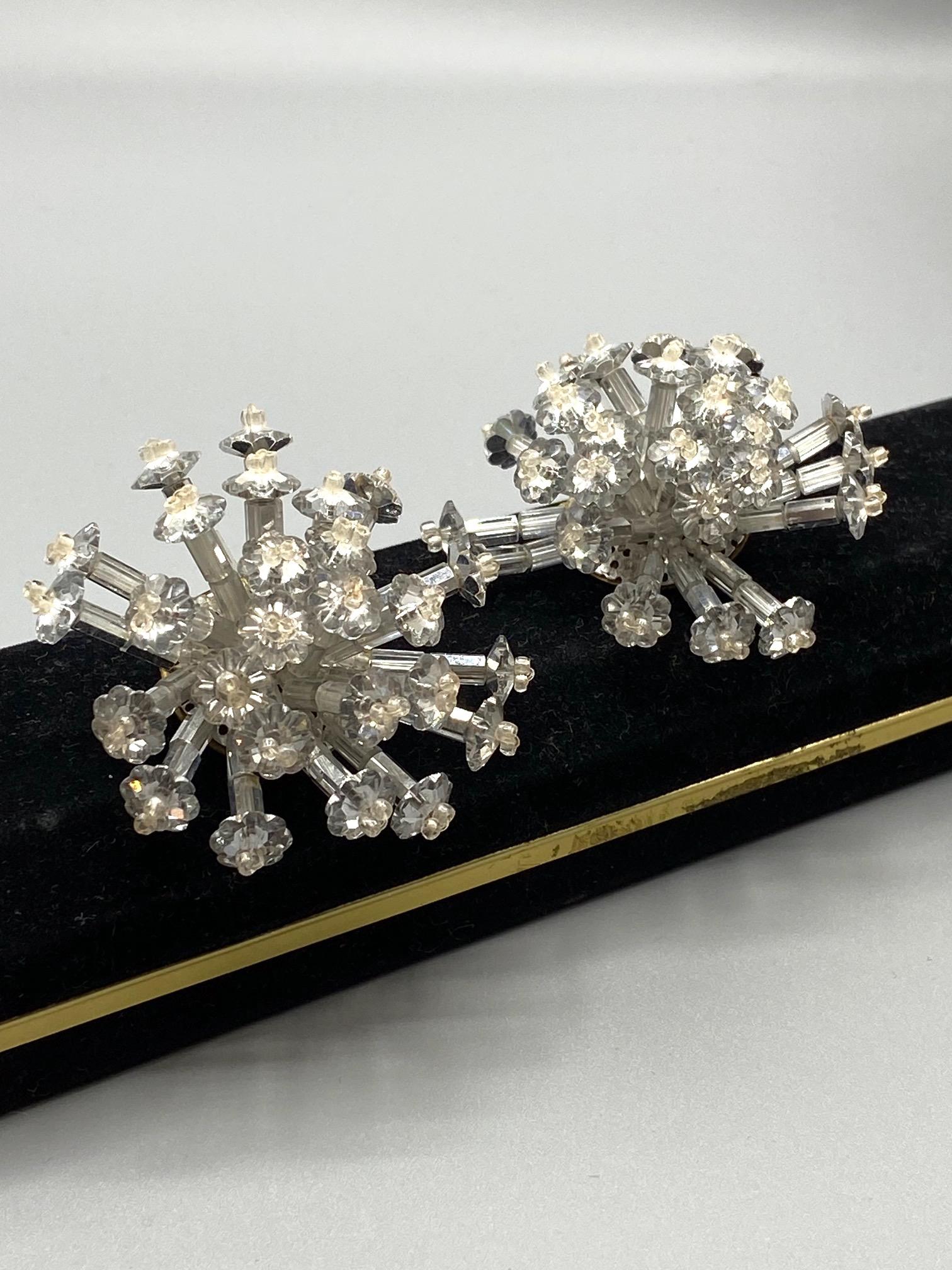 Coppola e Toppo 1950s Large Silver & Clear Crystal Starburst Sputnik Earrings In Good Condition In New York, NY