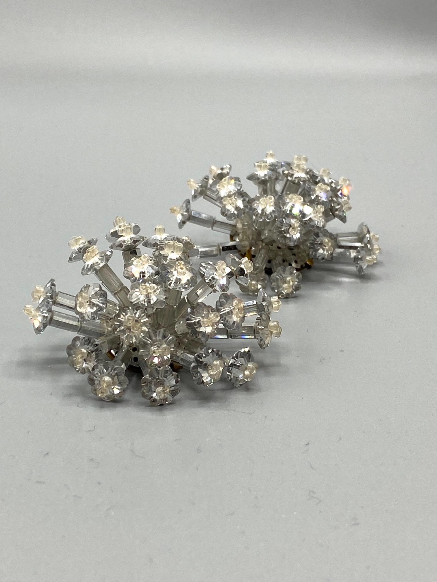 Coppola e Toppo 1950s Large Silver & Clear Crystal Starburst Sputnik Earrings 1