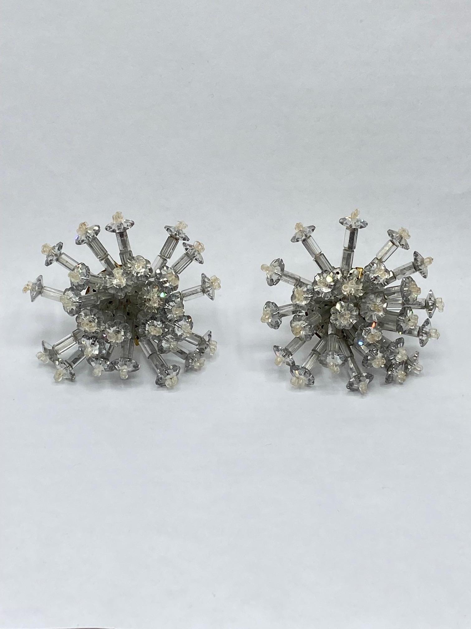 Coppola e Toppo 1950s Large Silver & Clear Crystal Starburst Sputnik Earrings 2