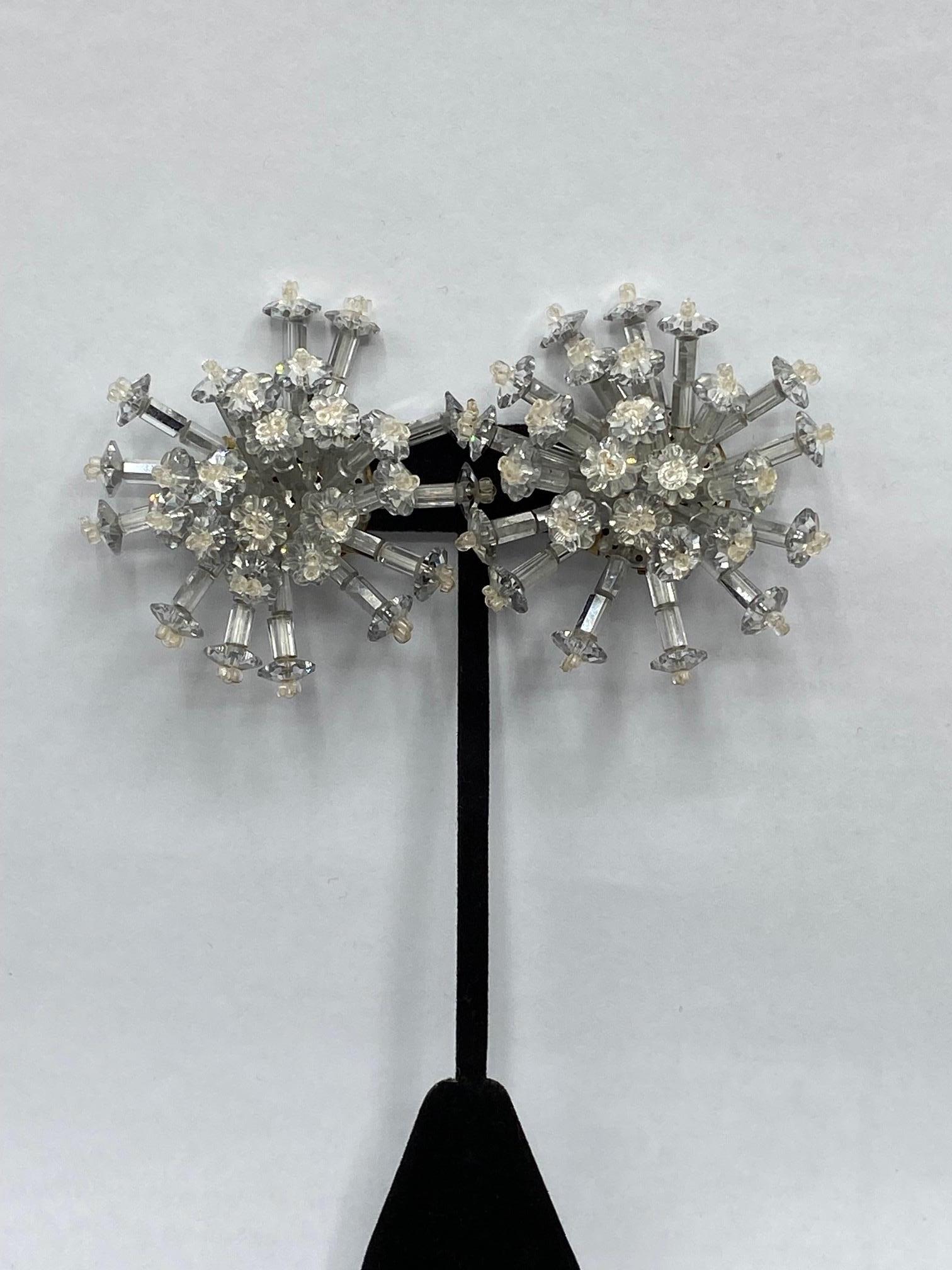 Coppola e Toppo 1950s Large Silver & Clear Crystal Starburst Sputnik Earrings 4