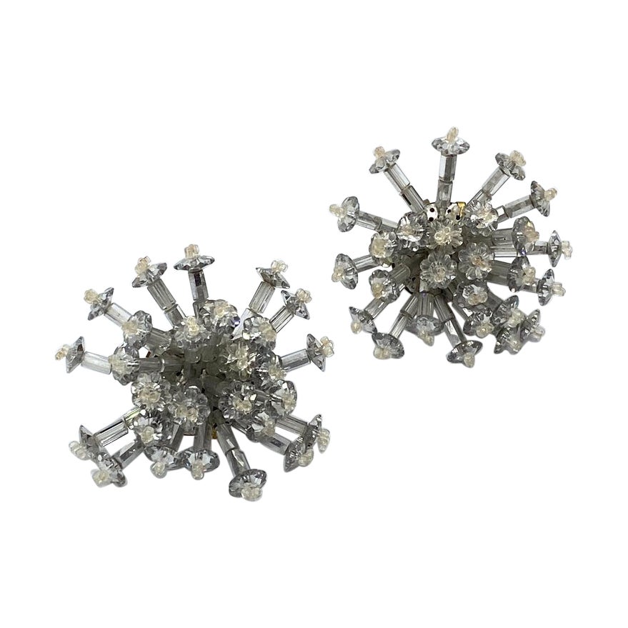 Coppola e Toppo 1950s Large Silver 
Clear Crystal Starburst Sputnik Earrings