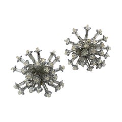Coppola e Toppo Grandes Pendientes Sputnik de Plata y Cristal Transparente de los Años 50