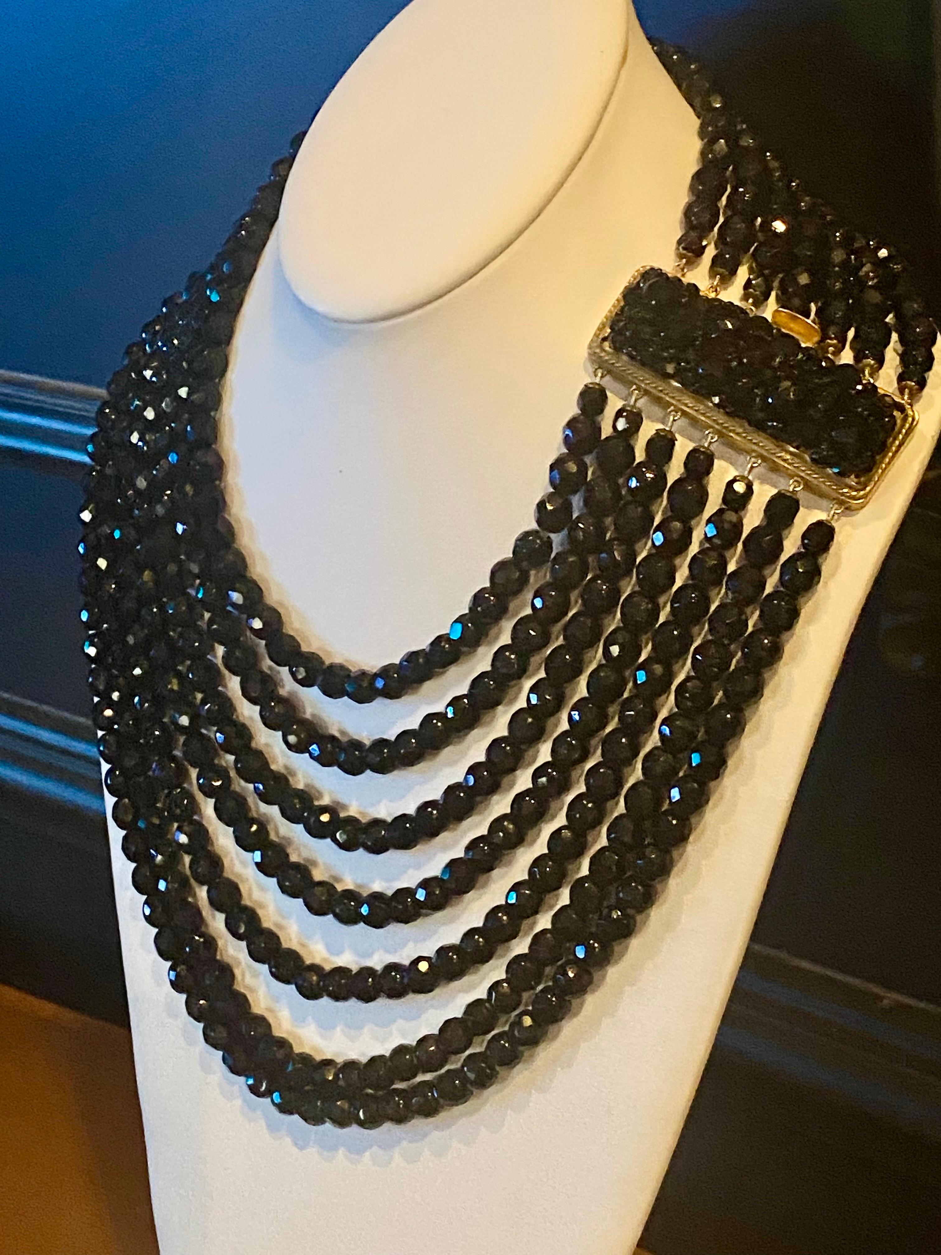 Coppola E Toppo 1950s Seven Strand Black Bead Collar Necklace View 3
