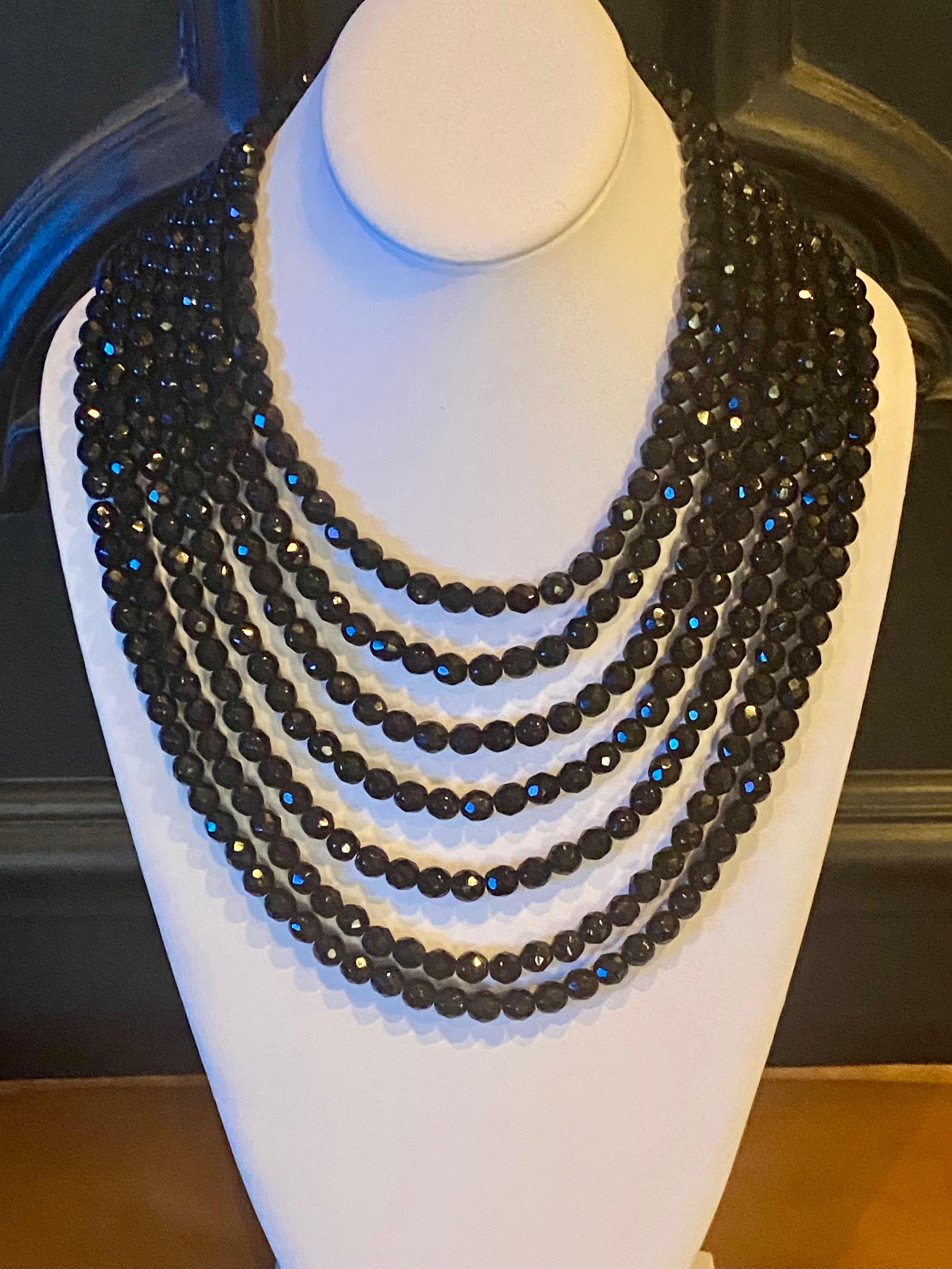 Coppola E Toppo 1950s Seven Strand Black Bead Collar Necklace View 4
