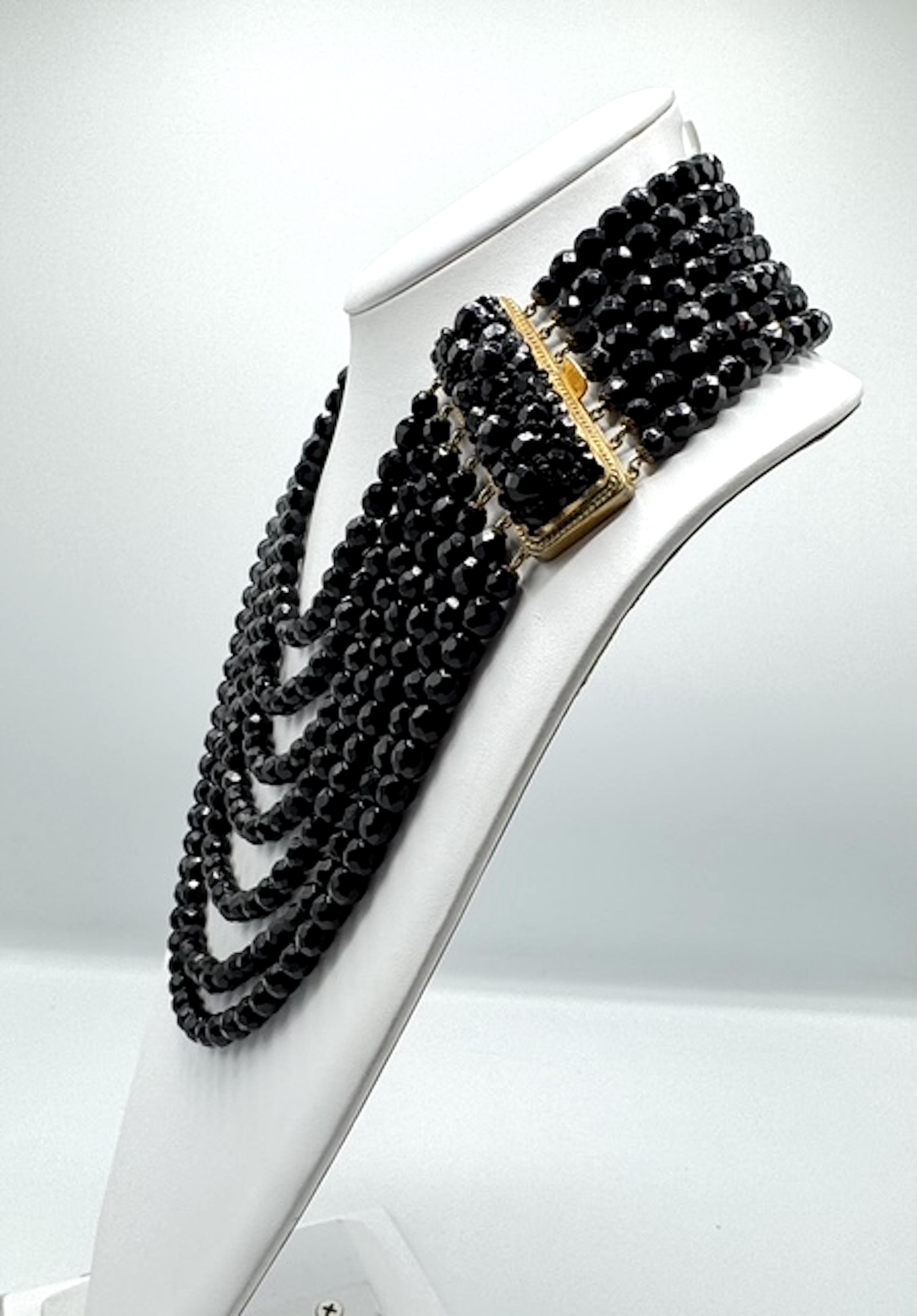 Coppola E Toppo 1950s Seven Strand Black Bead Collar Necklace View 5