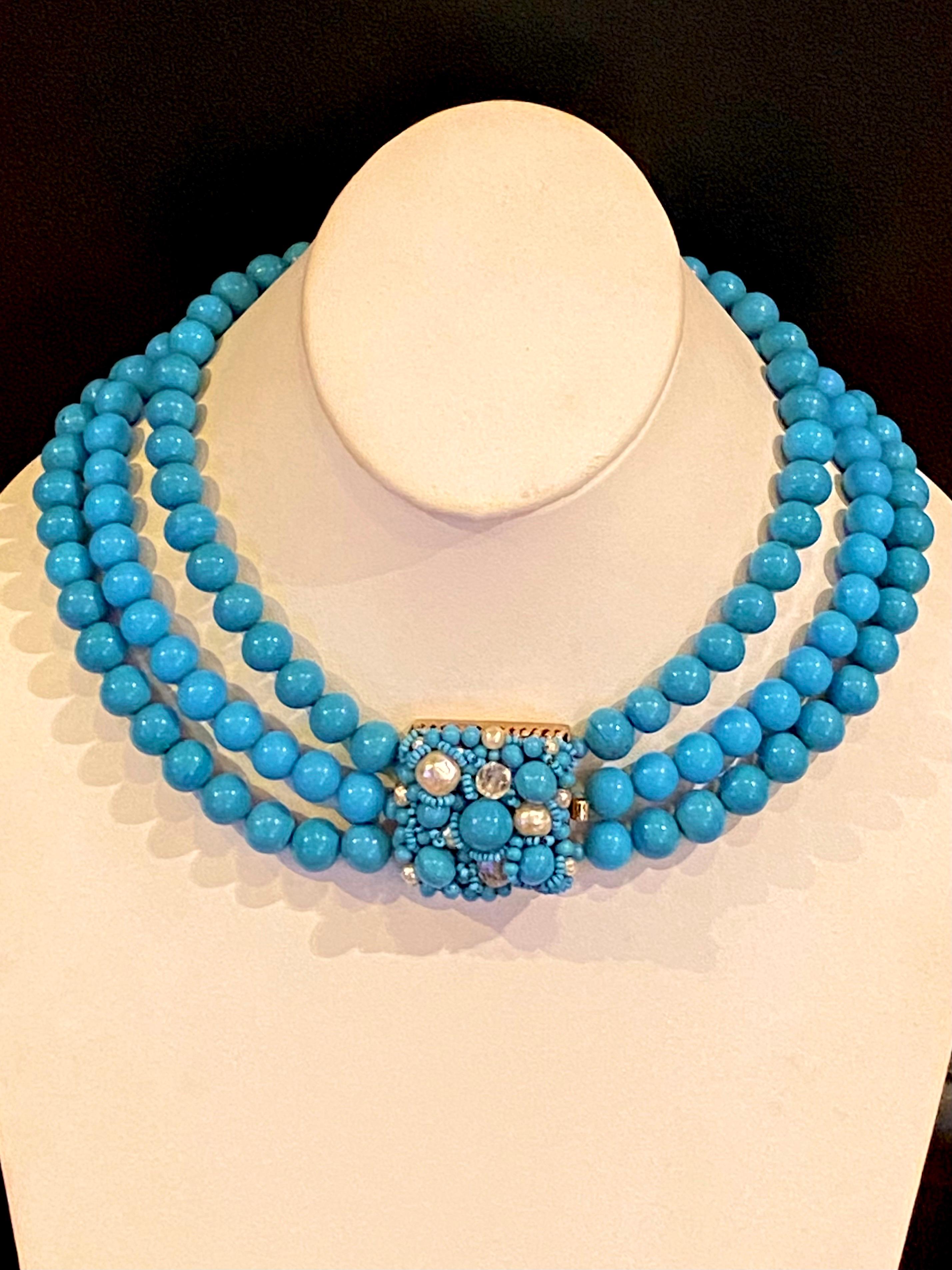 Coppola e Toppo 1950s three strand turquoise glass bead necklace 8