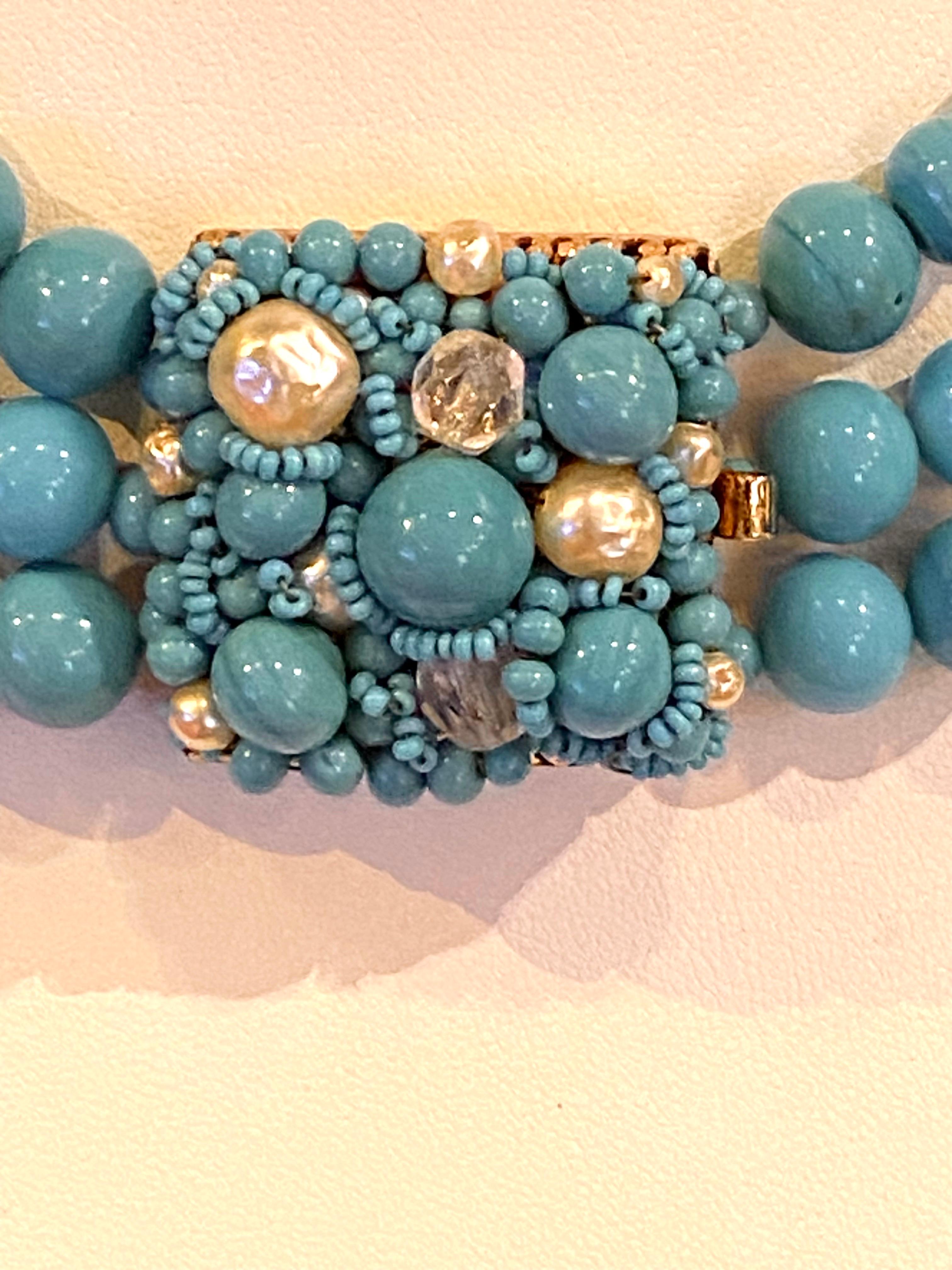 Coppola e Toppo 1950s three strand turquoise glass bead necklace 9