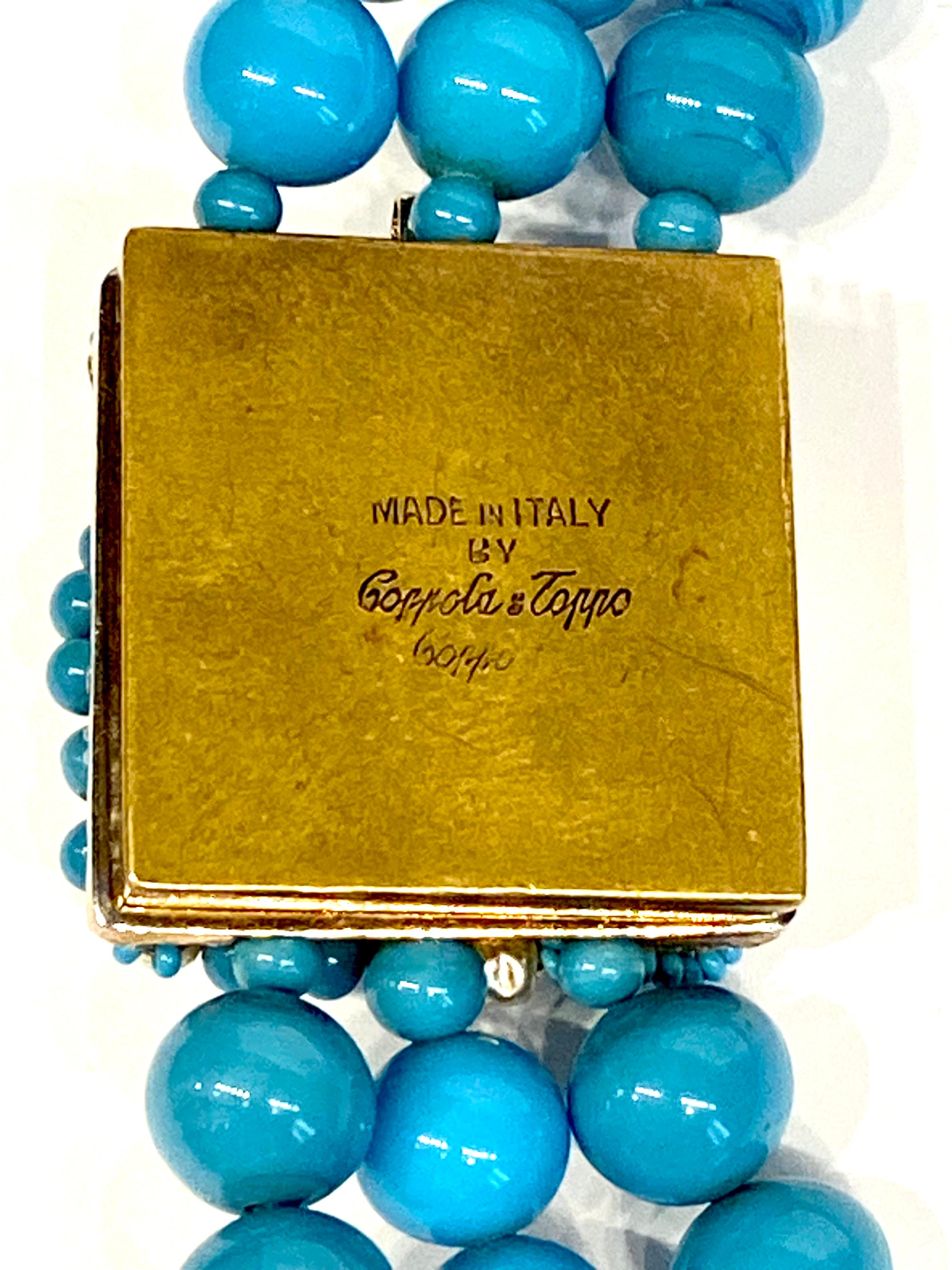 Coppola e Toppo Collar de tres vueltas de cuentas de cristal turquesa de los años 50 14