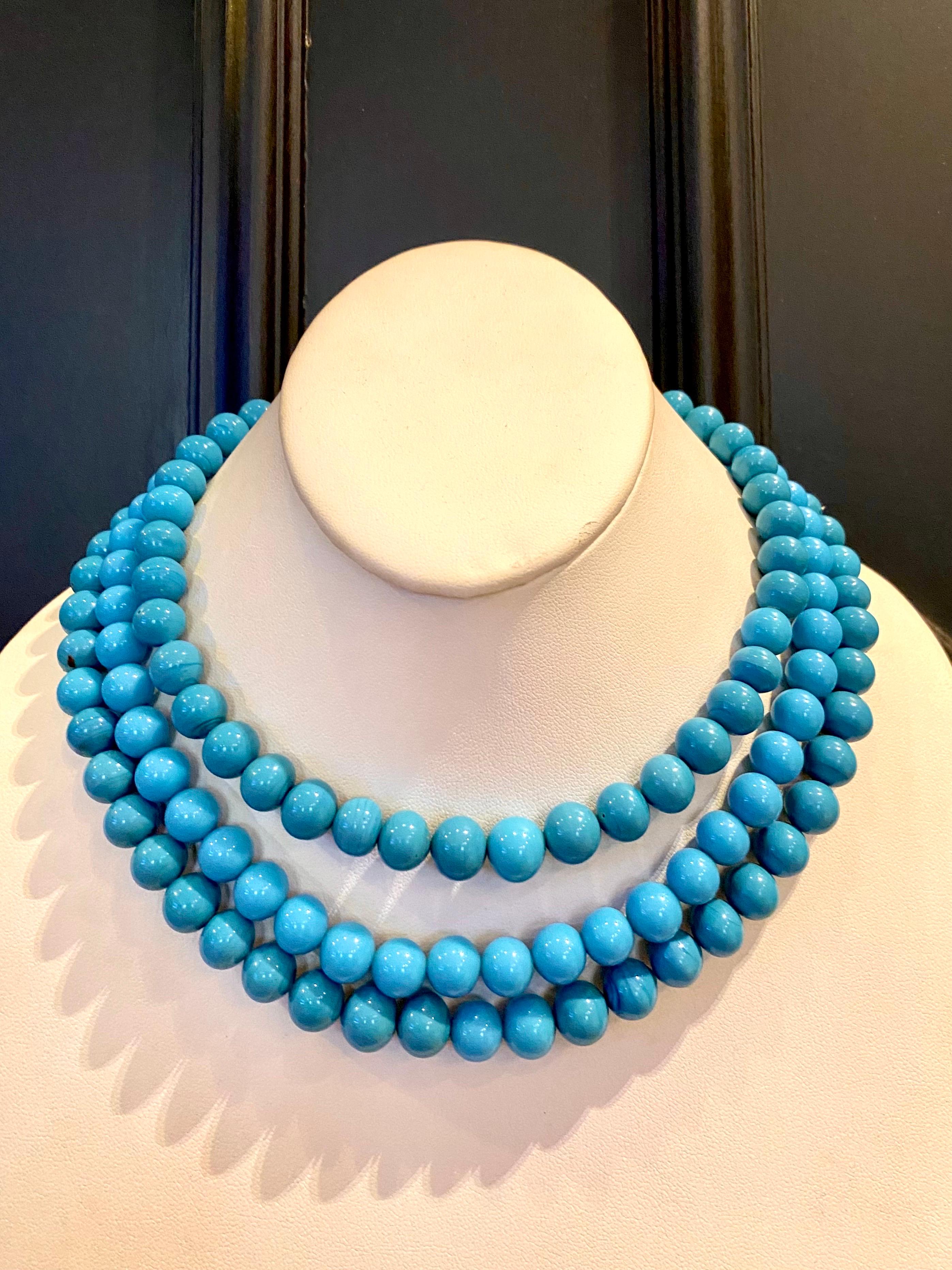 Coppola e Toppo 1950s three strand turquoise glass bead necklace 4