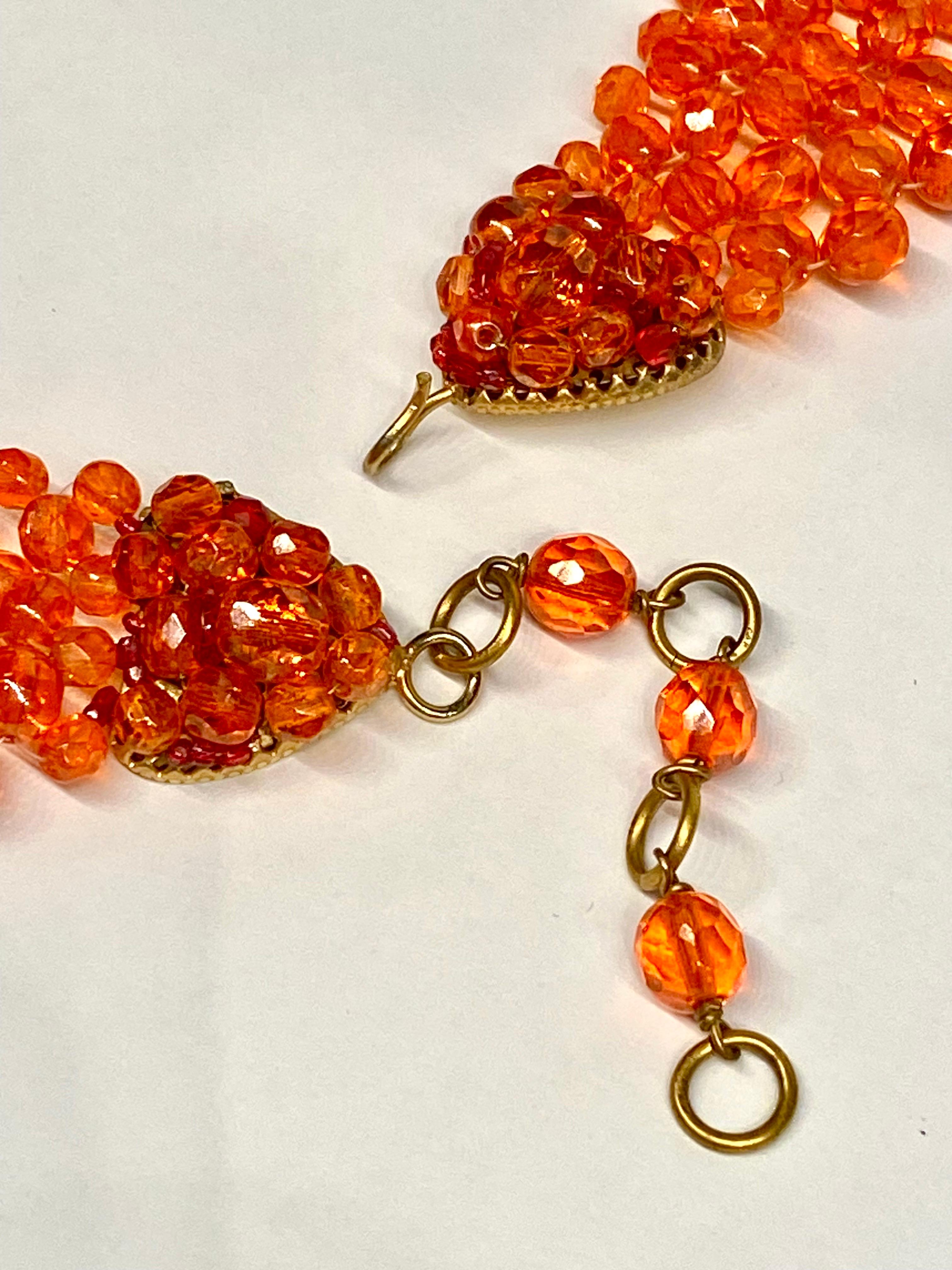 Coppola e Toppo 1950s woven orange crystal bead collar necklace 9