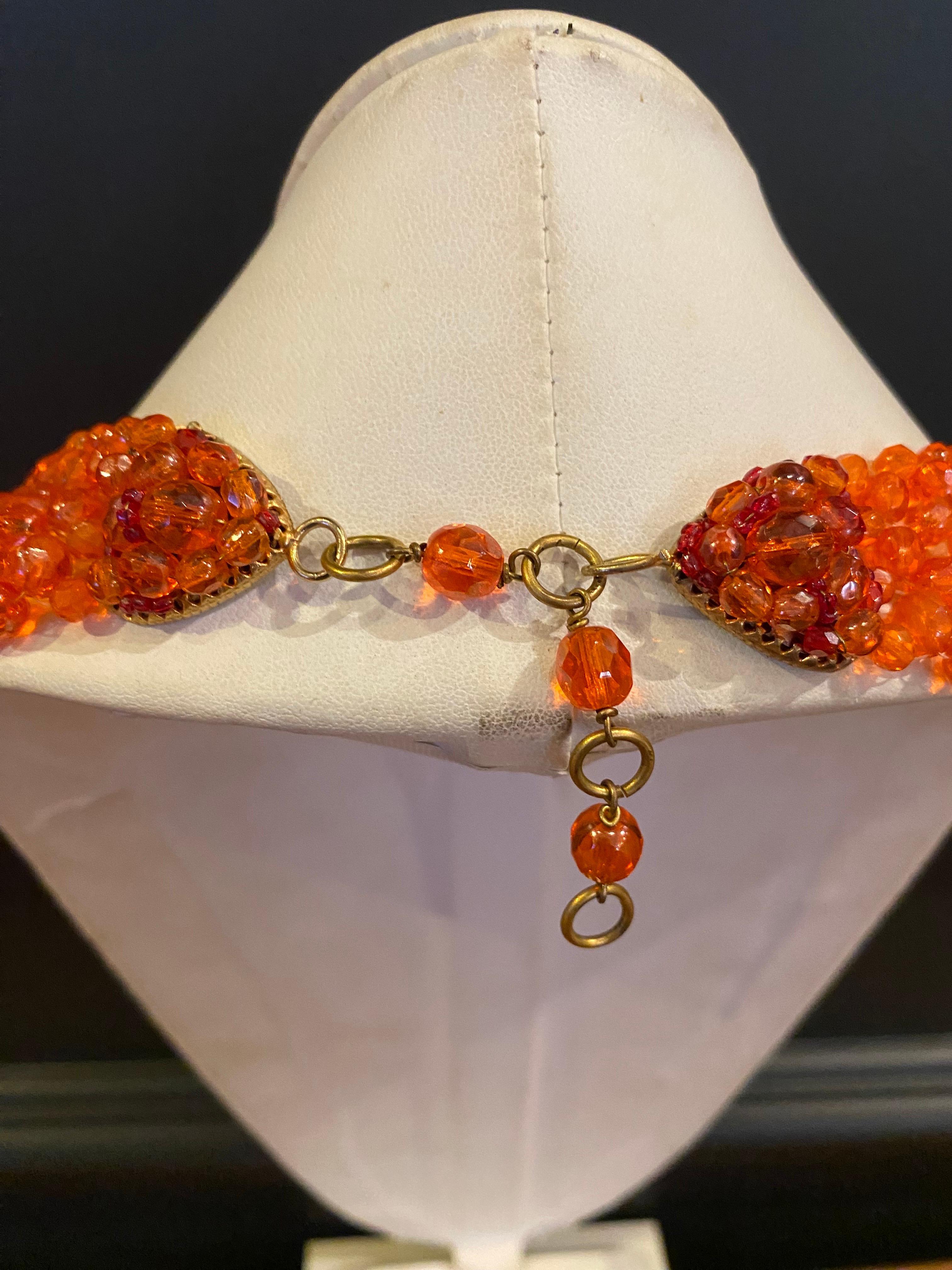 Coppola e Toppo 1950s woven orange crystal bead collar necklace 13