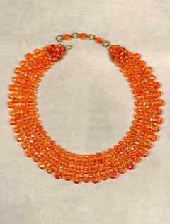 Coppola e Toppo 1950s woven orange crystal bead collar necklace