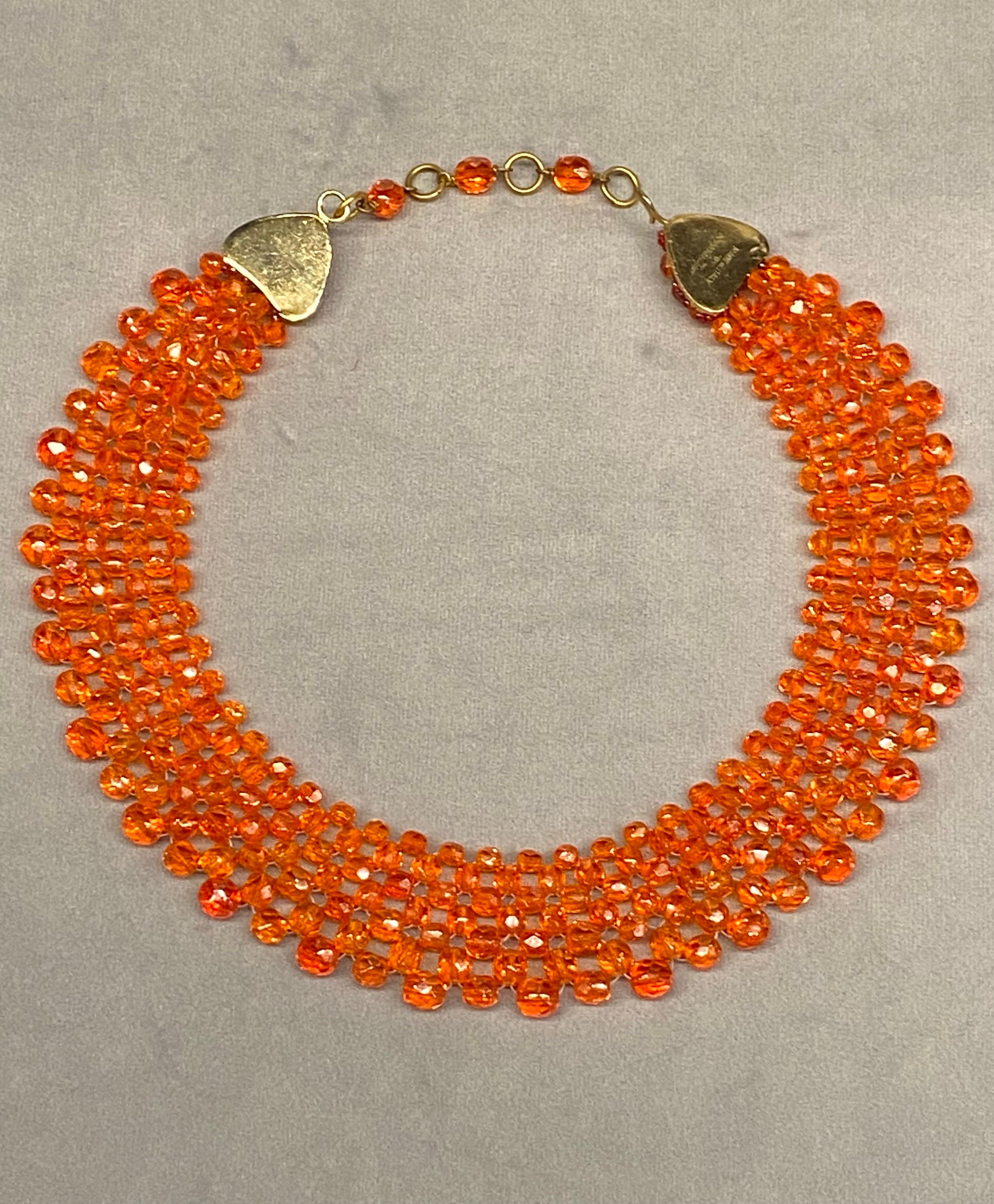 Women's or Men's Coppola e Toppo 1950s woven orange crystal bead collar necklace