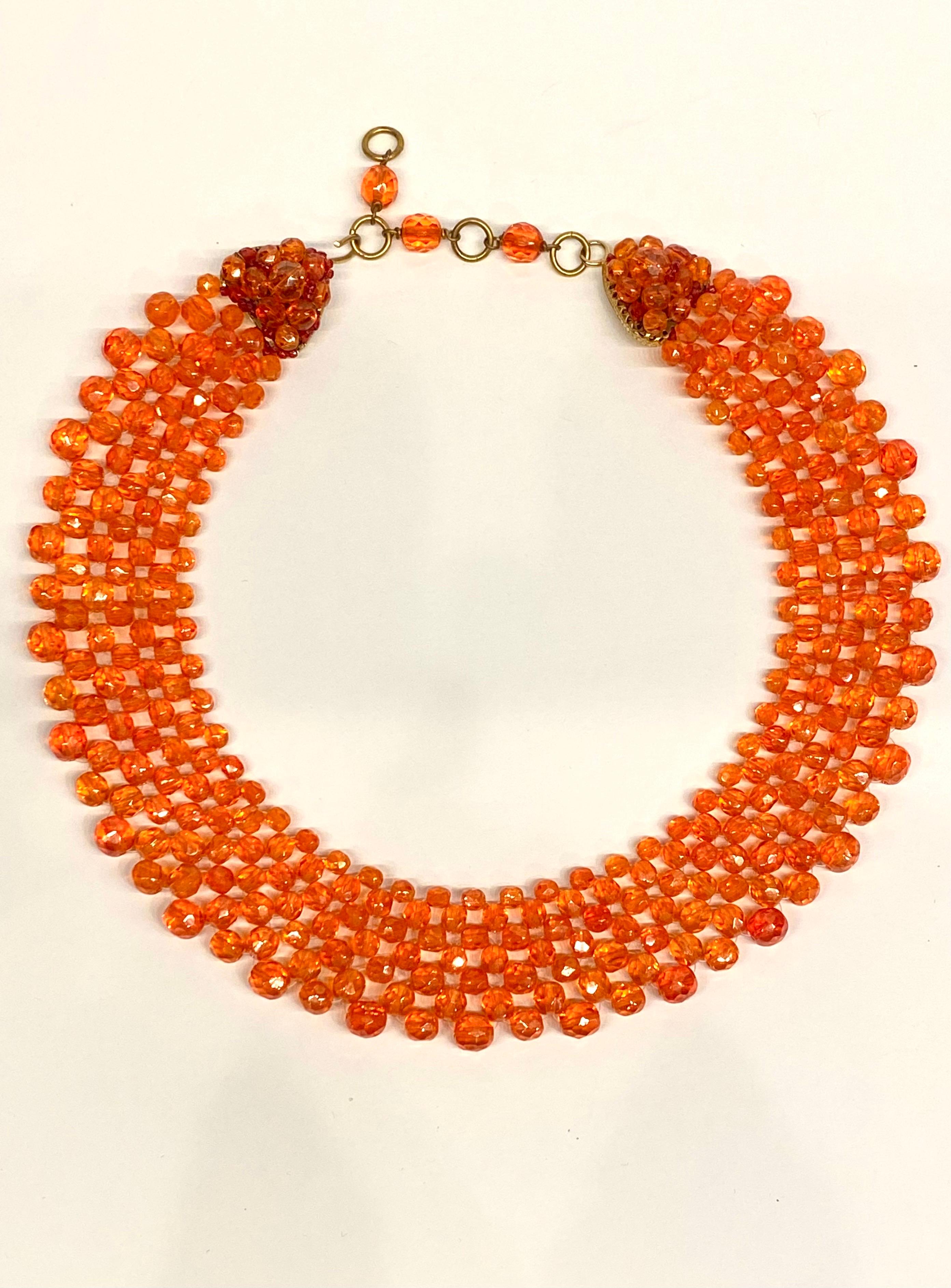 Coppola e Toppo 1950s woven orange crystal bead collar necklace 1