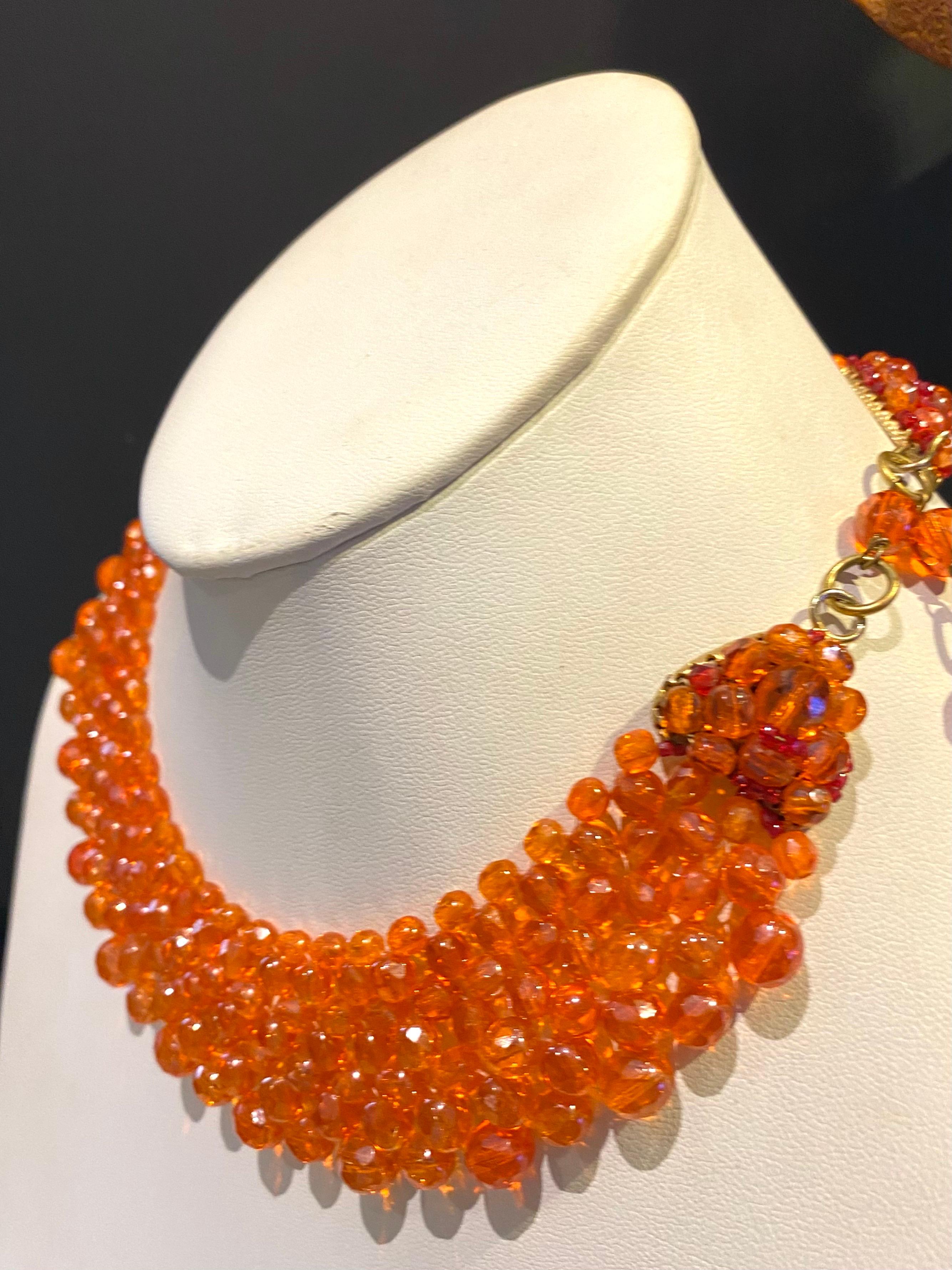 Coppola e Toppo 1950s woven orange crystal bead collar necklace 3