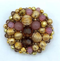 Coppola e Toppo Broche de oro, ámbar y cuentas rosas de los años 60