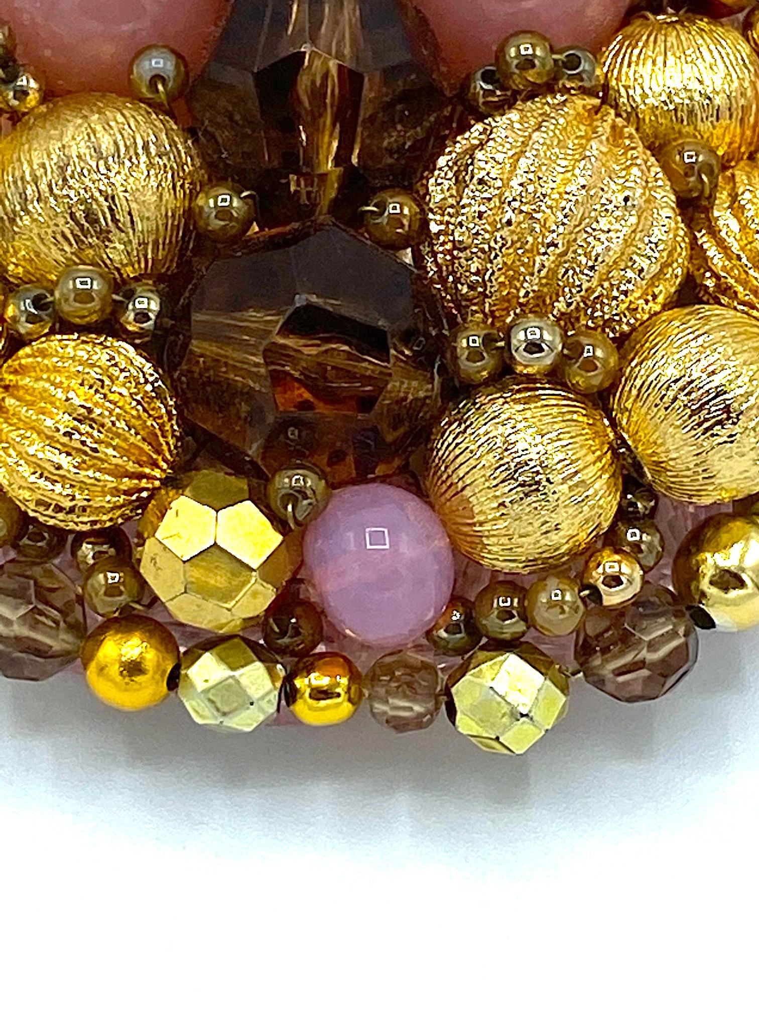 Women's Coppola e Toppo 1960s Gold, Amber & Pink Bead Brooch