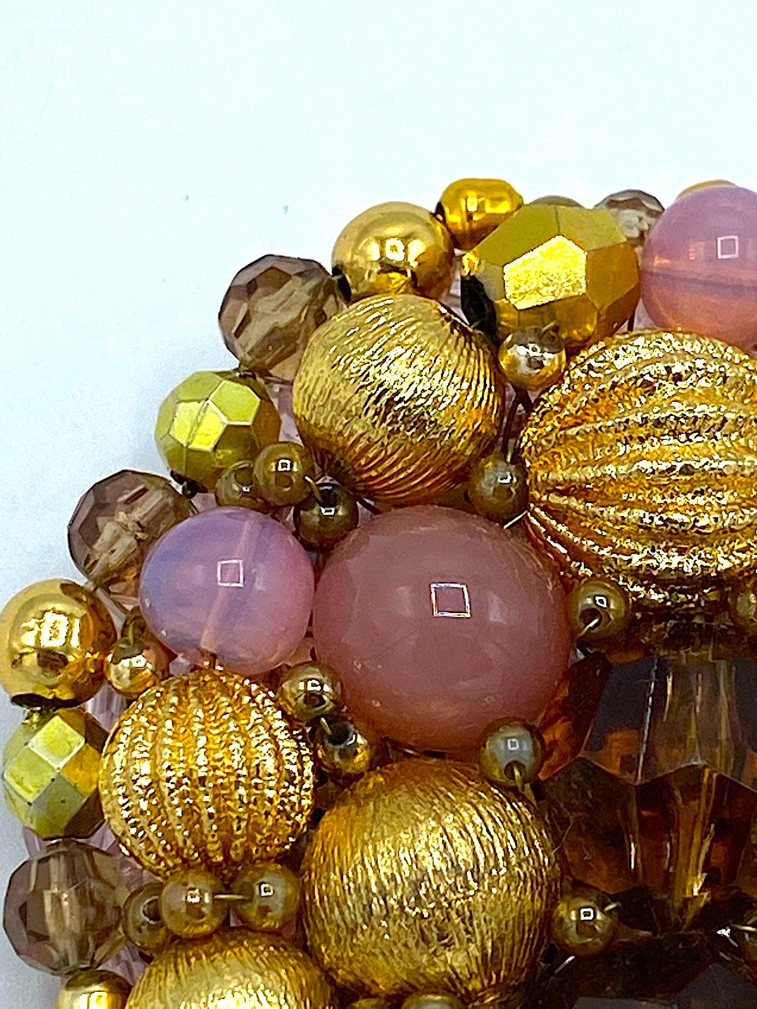 Coppola e Toppo 1960s Gold, Amber & Pink Bead Brooch 1
