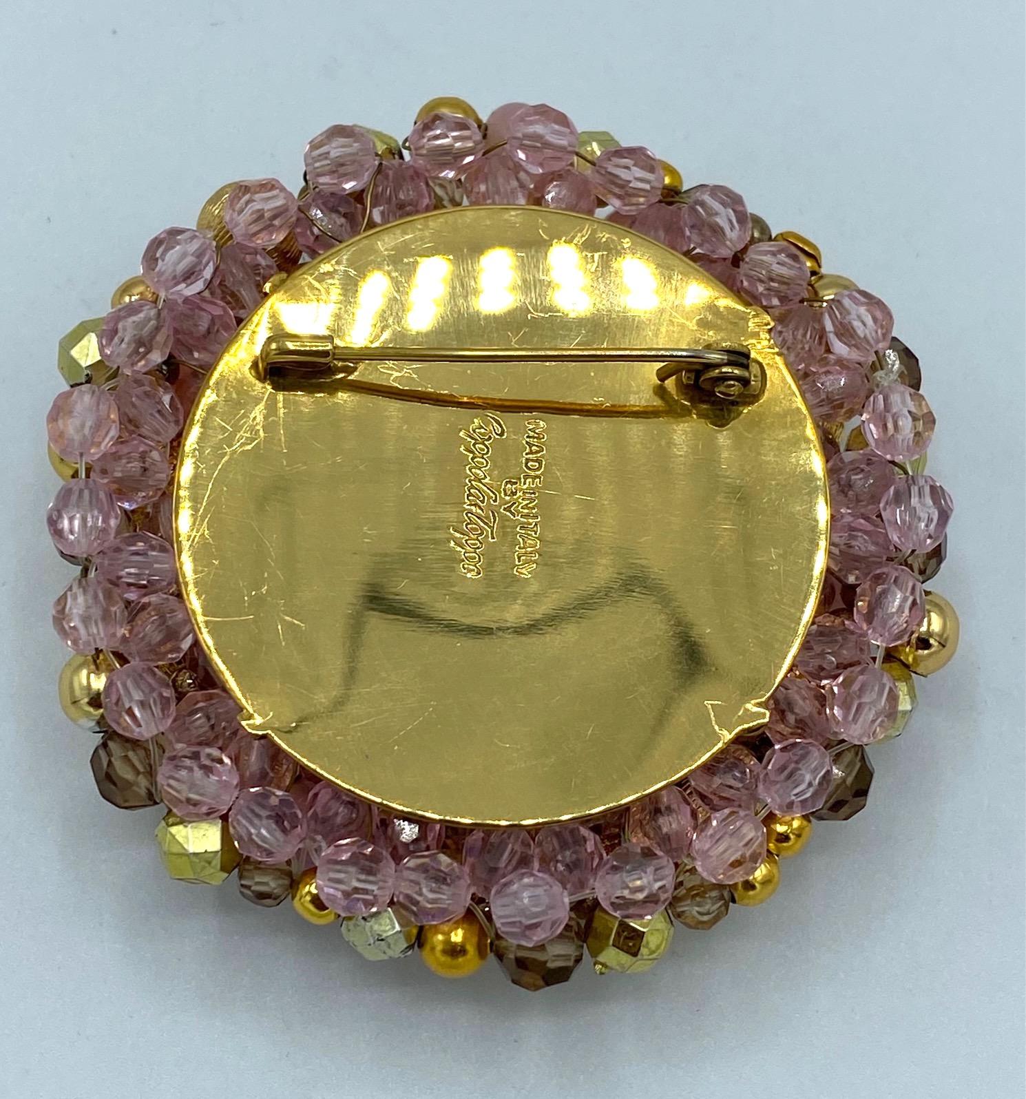 Coppola e Toppo 1960s Gold, Amber & Pink Bead Brooch 4