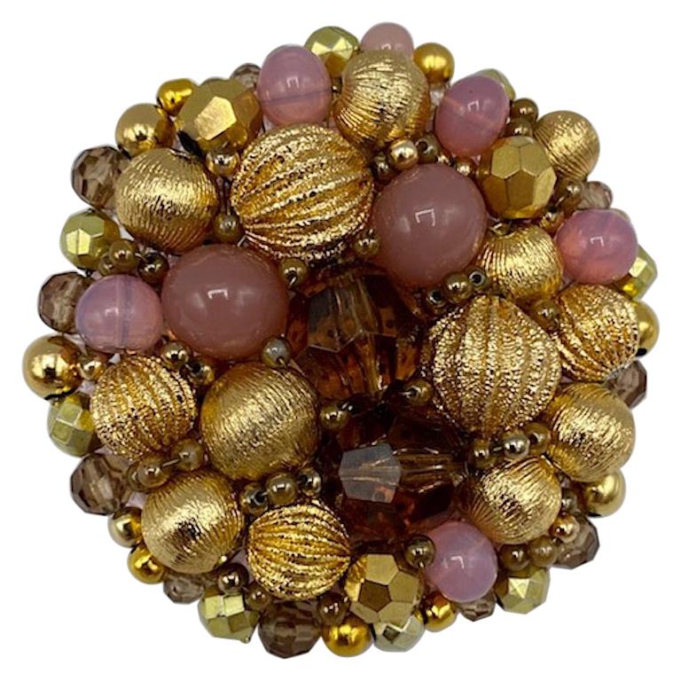 Coppola e Toppo 1960s Gold, Amber & Pink Bead Brooch