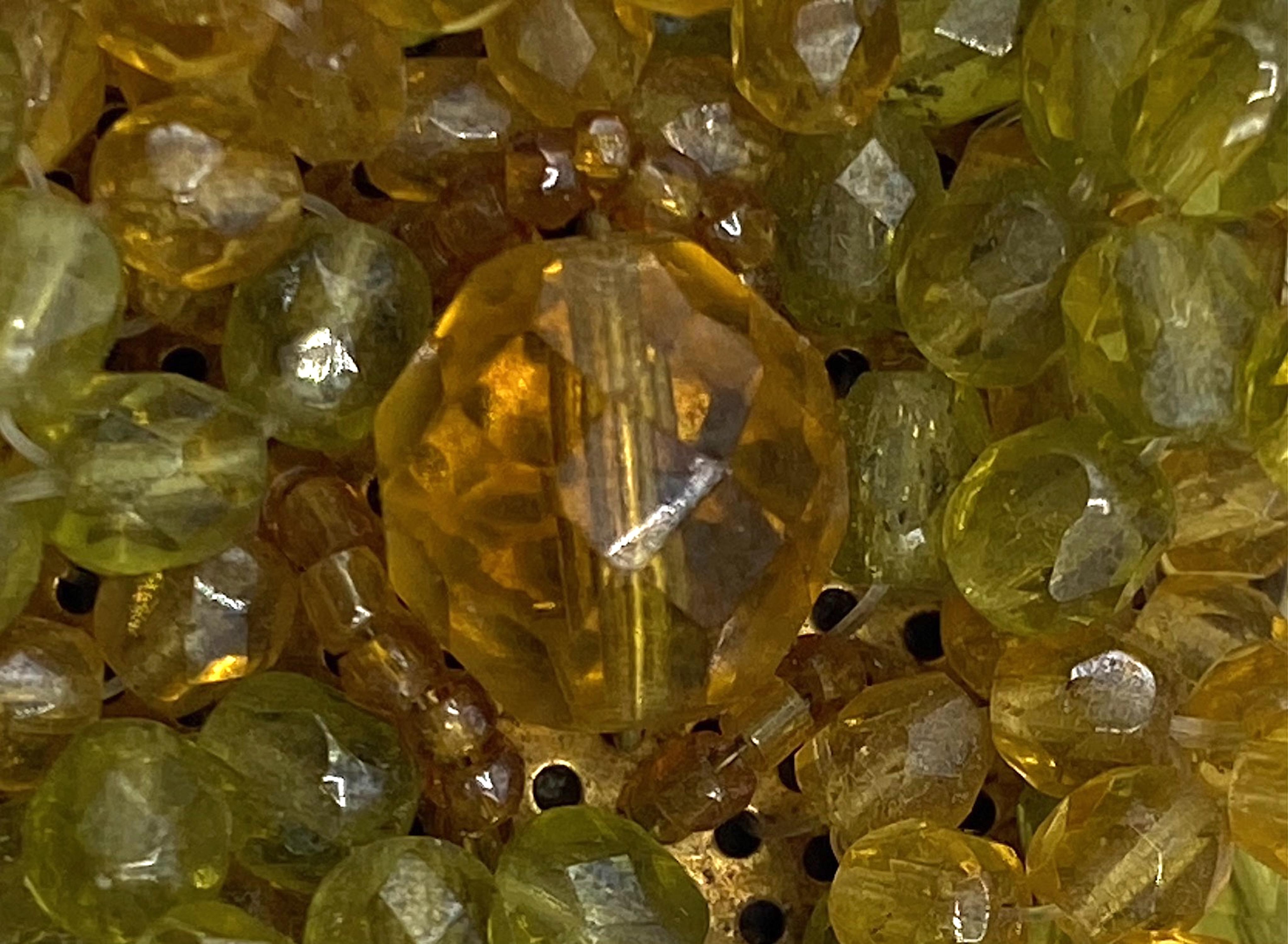 Women's or Men's Coppola e Toppo Amber and Green Crystal Bead 1960s Flower Brooch For Sale