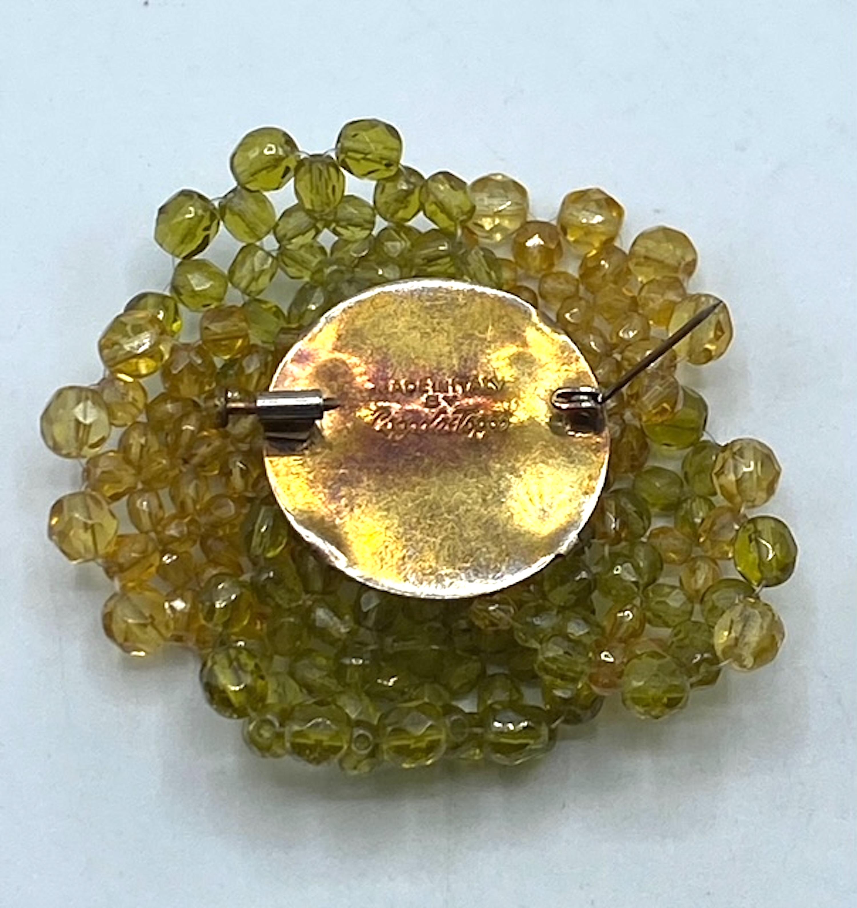 Coppola e Toppo Amber and Green Crystal Bead 1960s Flower Brooch For Sale 2