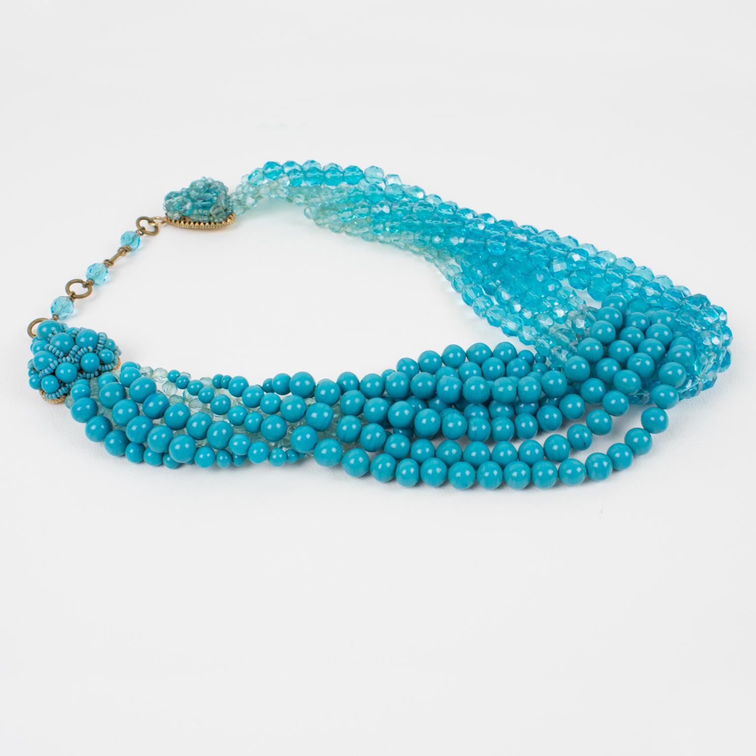 Rétro Coppola e Toppo Collier drapé en cristal bleu en vente