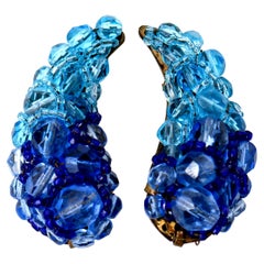 Coppola e Toppo Pendientes de clip de cristal veneciano azul Vintage