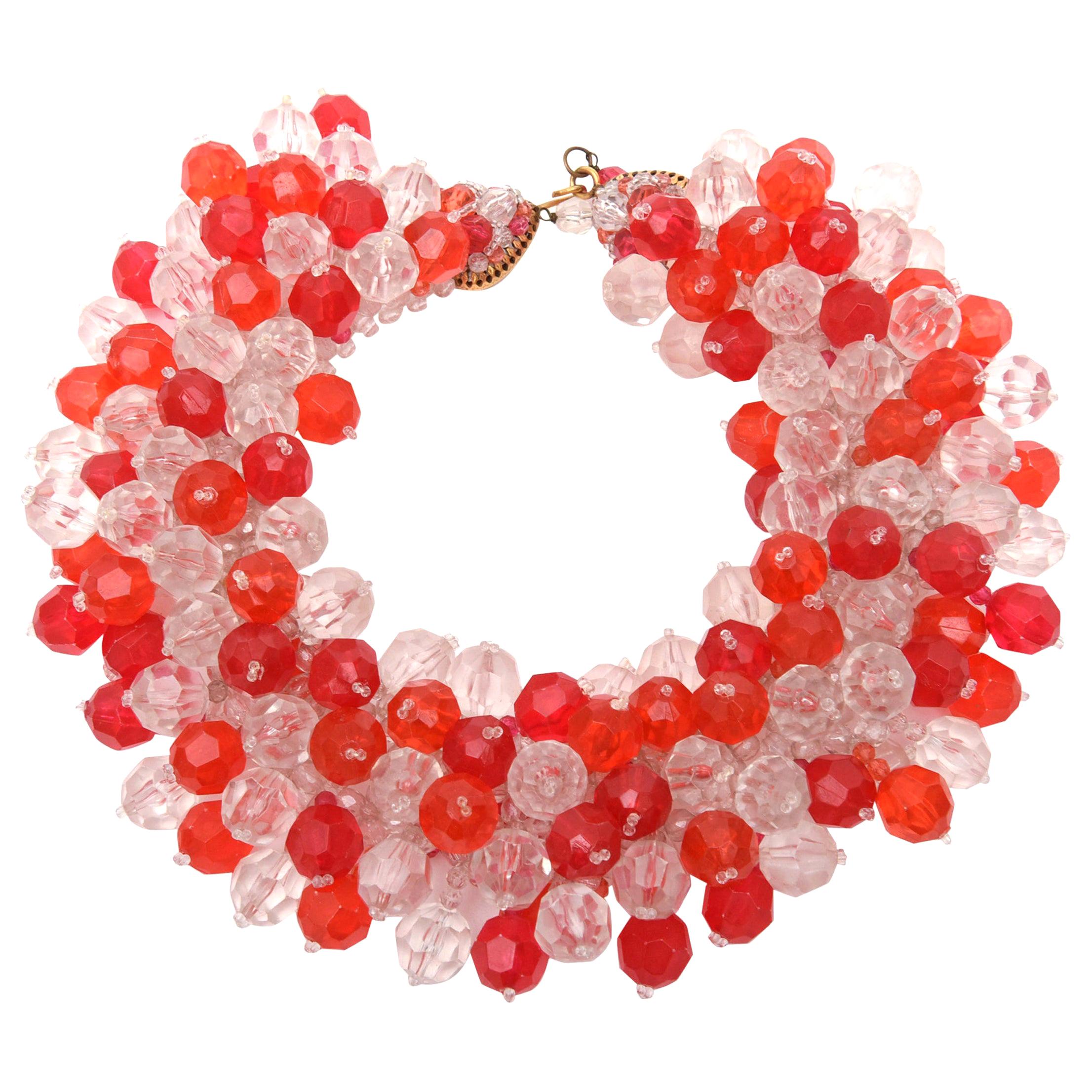Statement Ivory Cream /& Orange w// Gold Beaded Loops Necklace