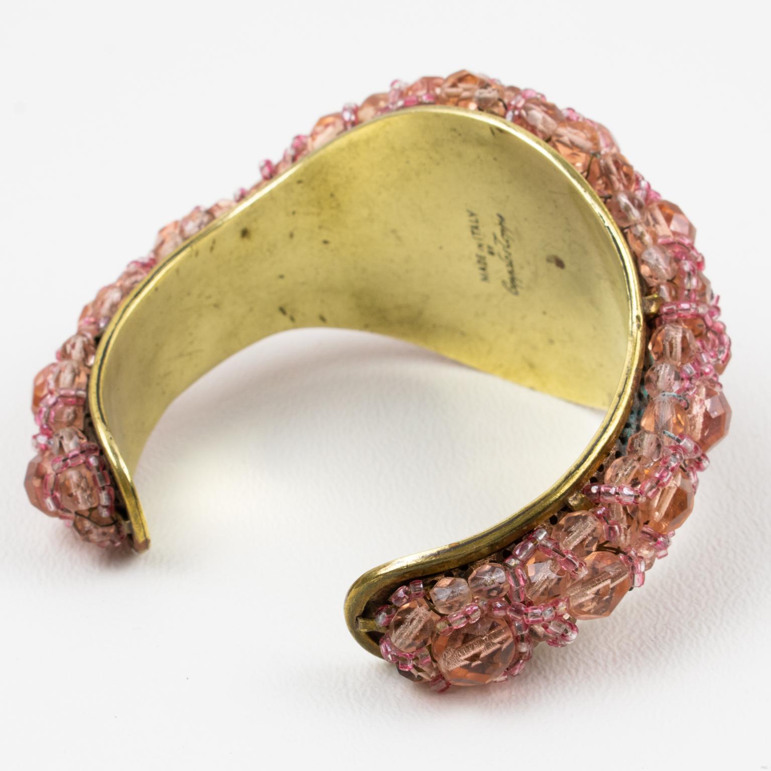 Coppola e Toppo Pink Crystal and Brass Cuff Bracelet For Sale 1