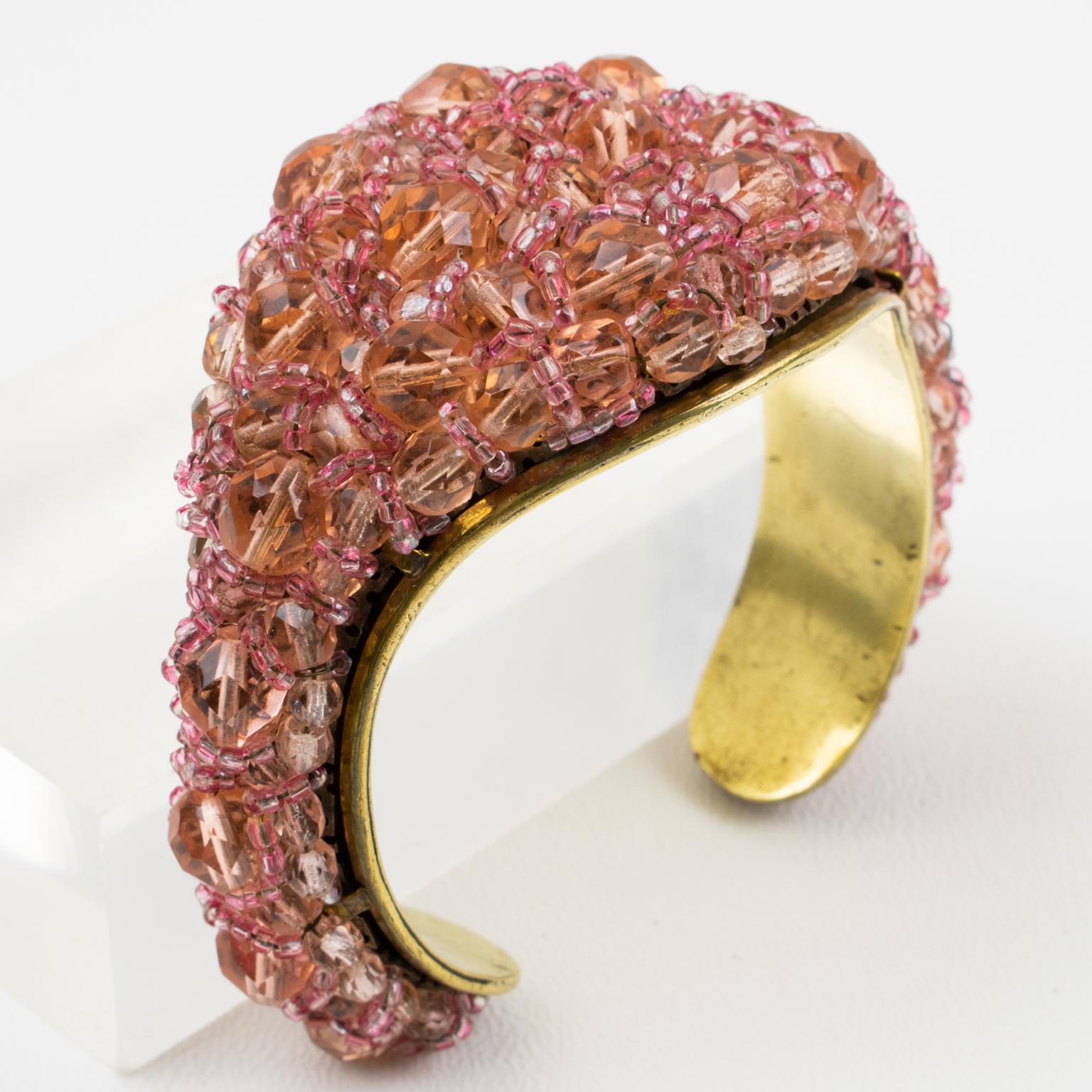 Coppola e Toppo Pink Crystal and Brass Cuff Bracelet For Sale 4