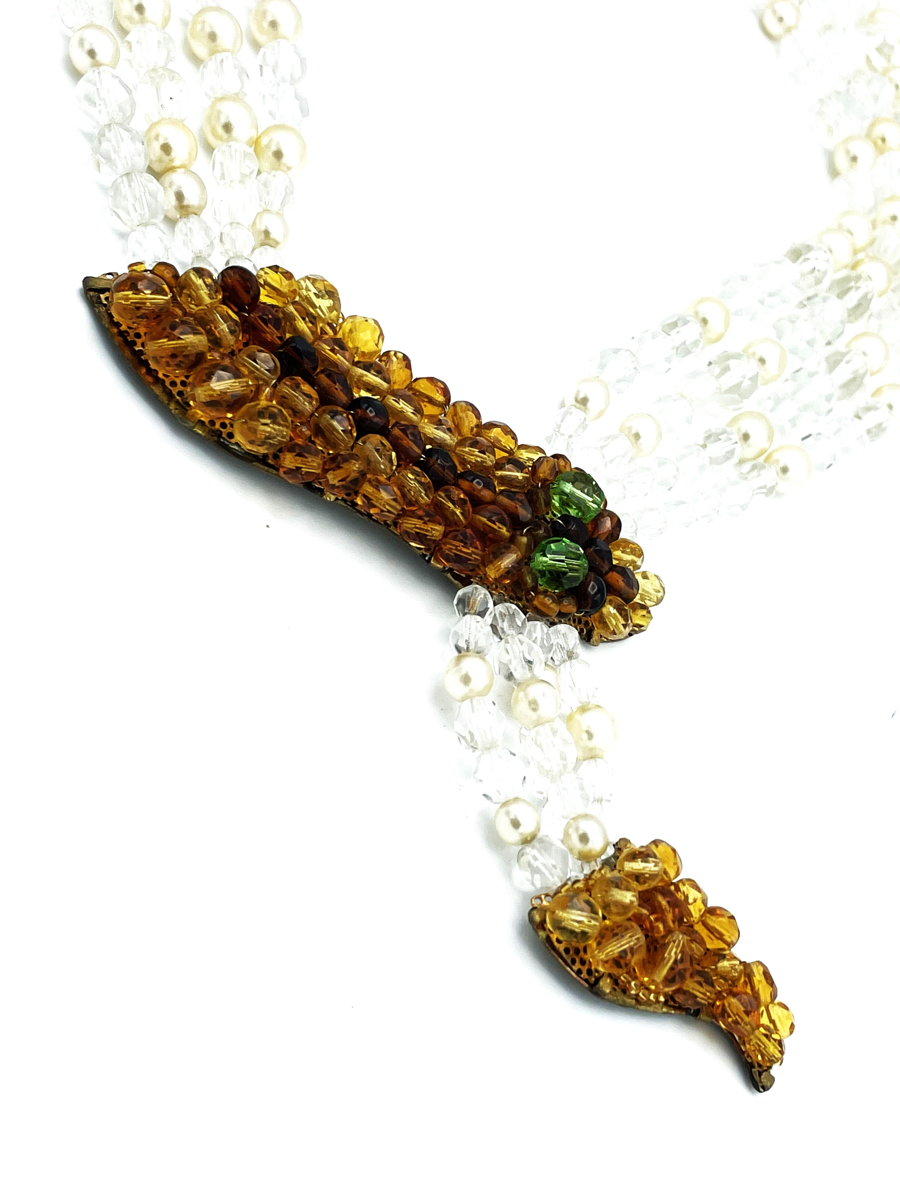 Coppola & Toppo beaded necklace with a snake head and tail, Italy 1950  For Sale 3