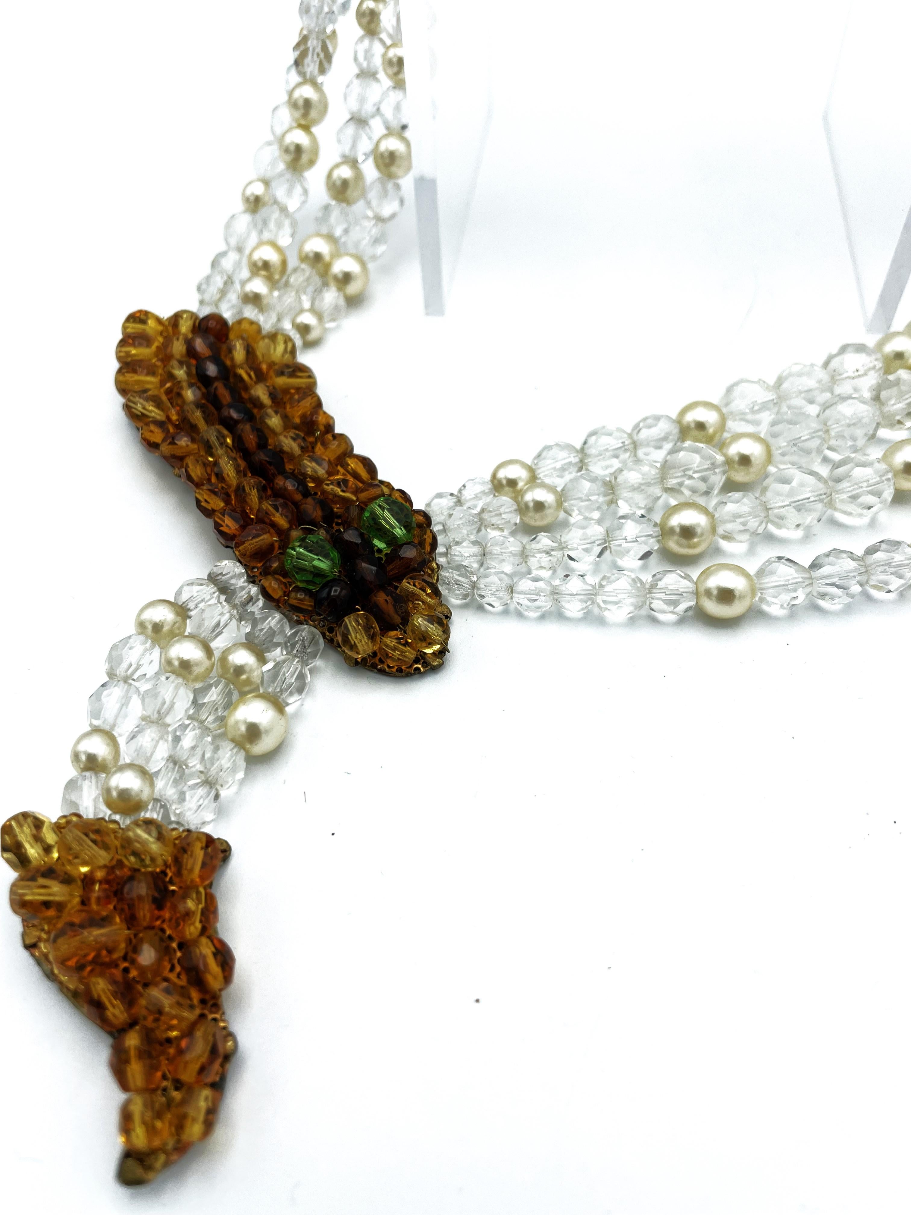 Art Deco Coppola & Toppo beaded necklace with a snake head and tail, Italy 1950  For Sale