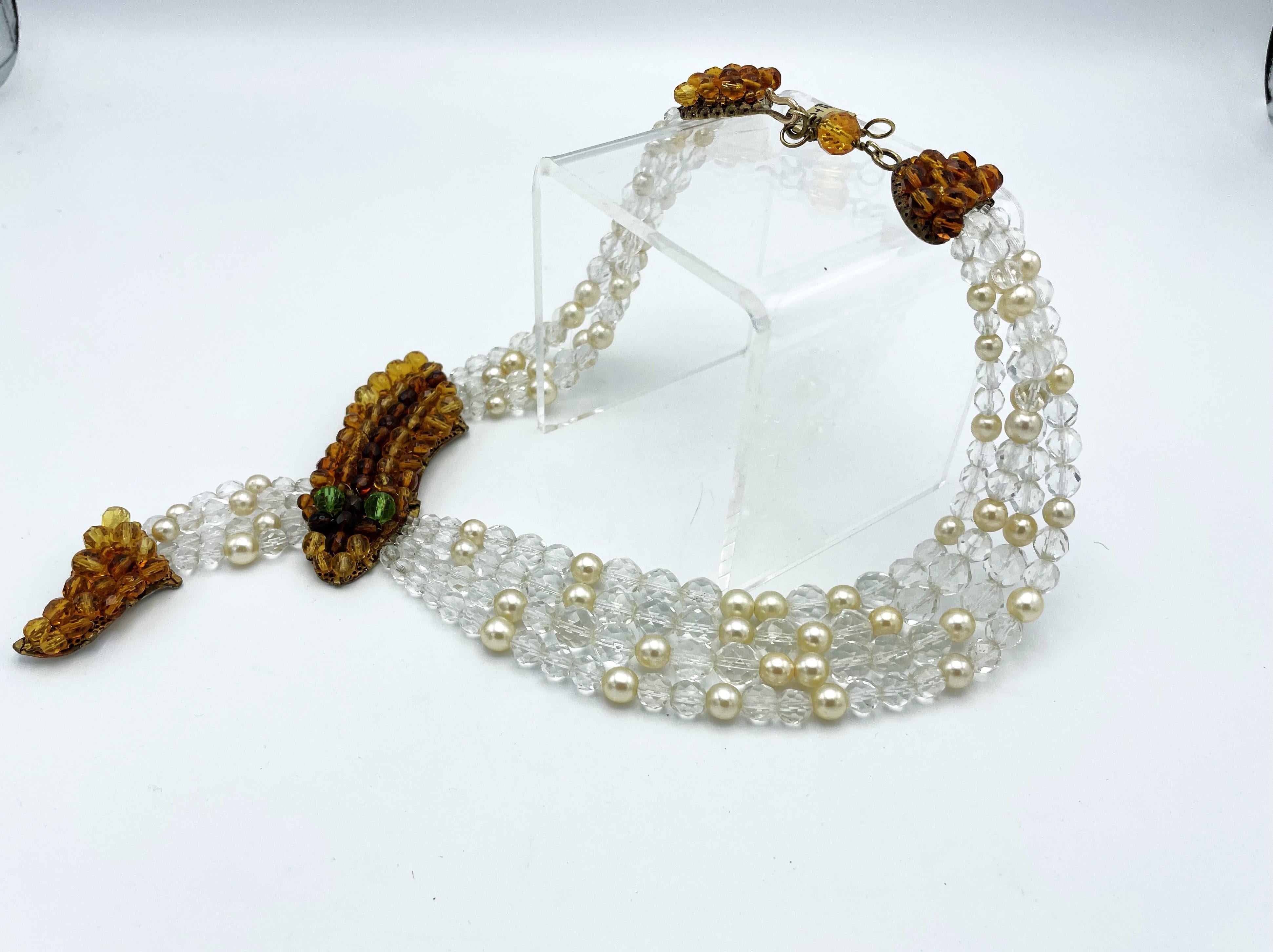 Ball Cut Coppola & Toppo beaded necklace with a snake head and tail, Italy 1950  For Sale