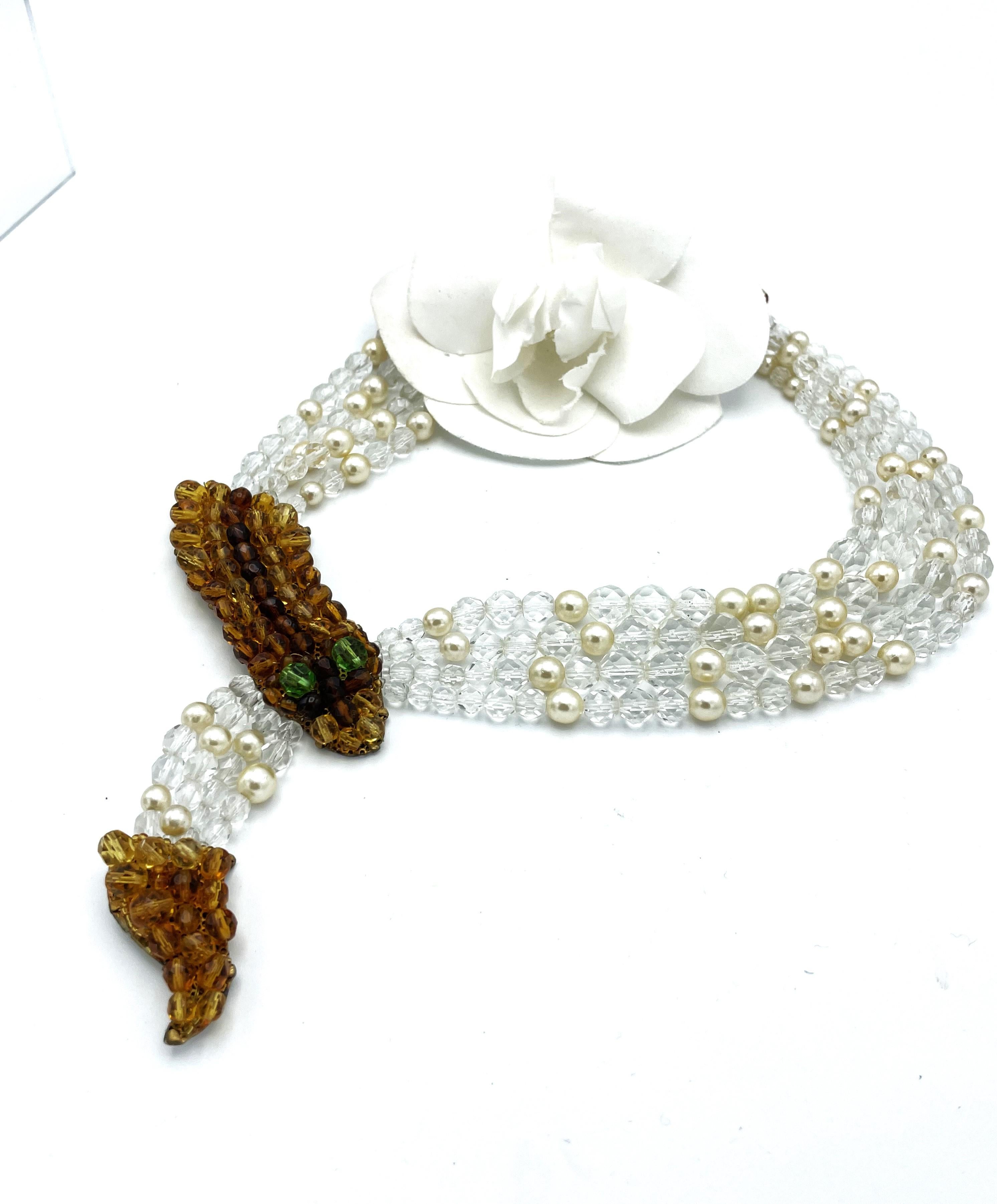 Women's Coppola & Toppo beaded necklace with a snake head and tail, Italy 1950  For Sale